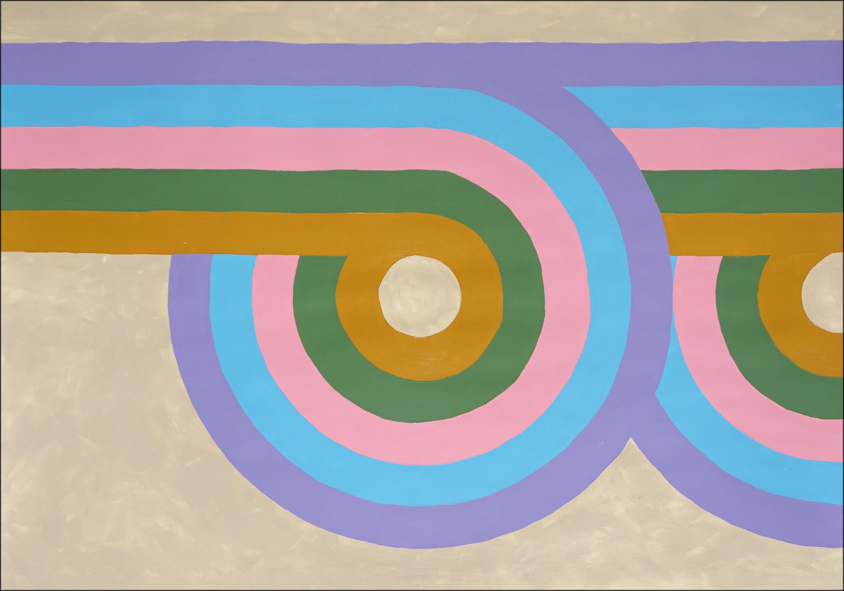 Dreifach-Looping-Muster, kühne Abstraktion Rhythmisches Muster in Pastelltönen, Papier (Grau), Abstract Painting, von Ryan Rivadeneyra