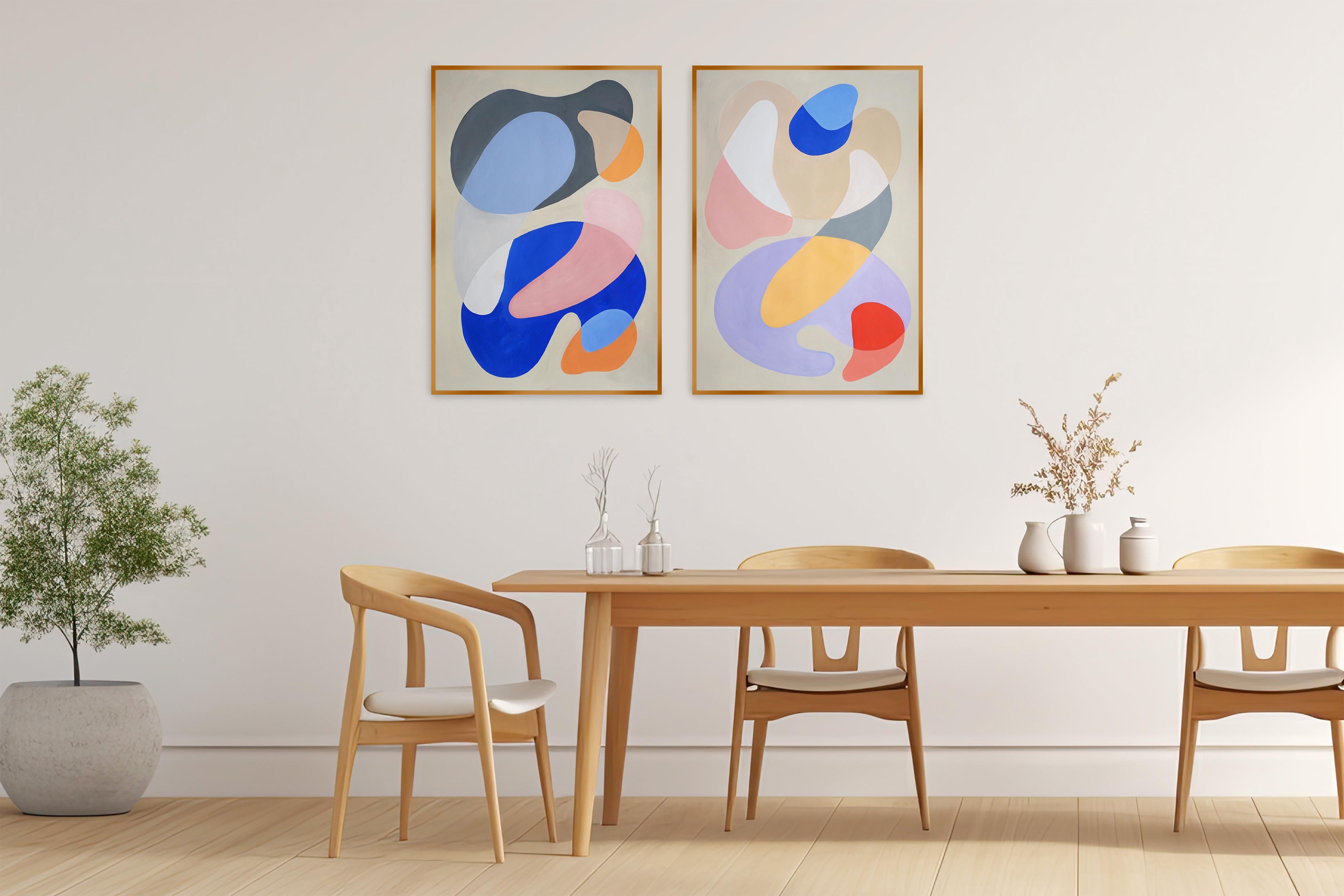 Two Dancers, Choreography Diptych of Abstract Figures in Pastel Tones on Paper For Sale 4