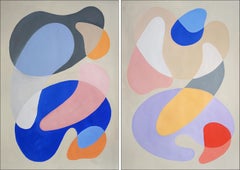 Two Dancers, Choreography Diptych of Abstract Figures in Pastel Tones on Paper