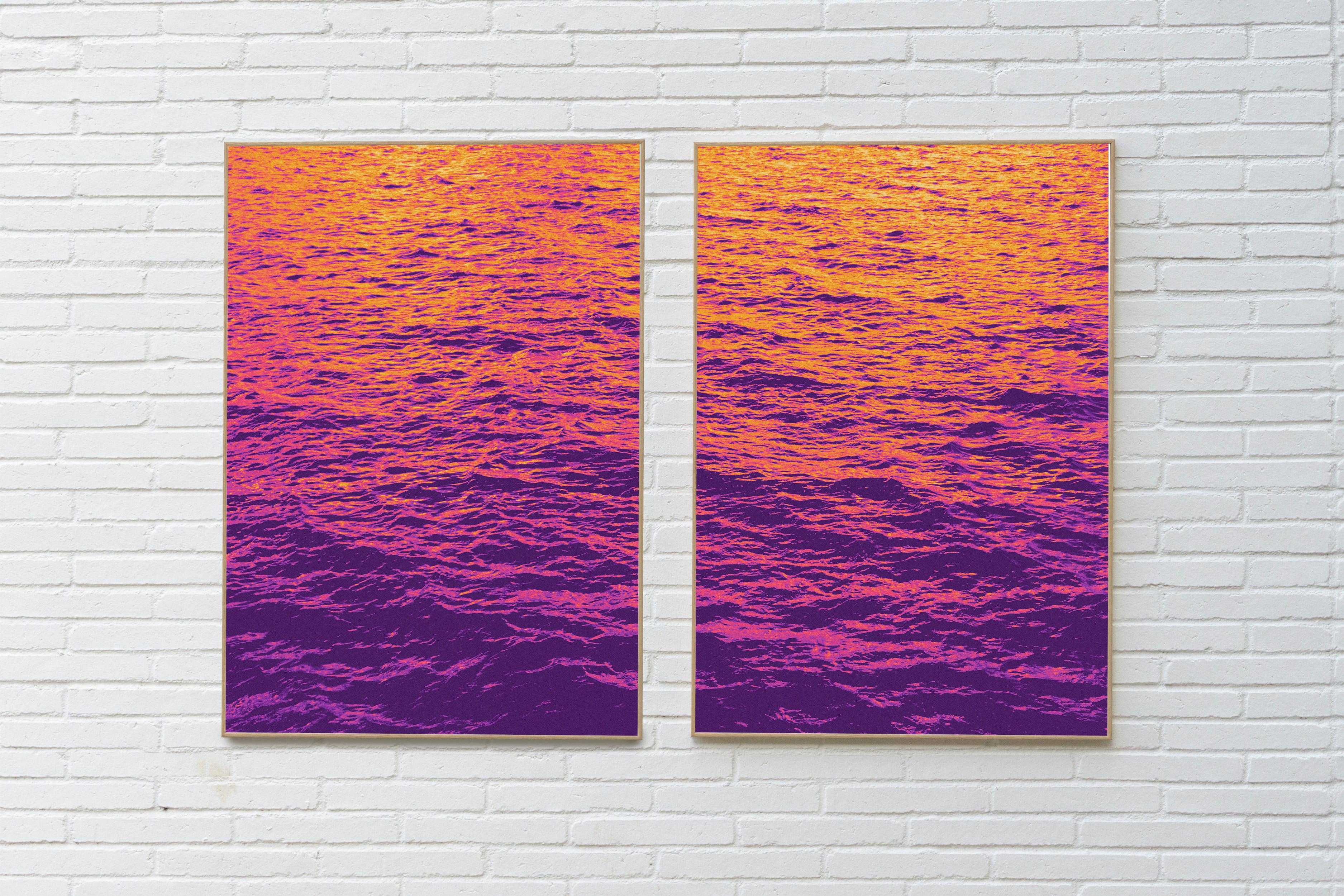 Burnt Ocean Waters, Abstract Diptych, Golden Yellow Pink, Mediterranean Seascape - Print by Ryan Rivadeneyra