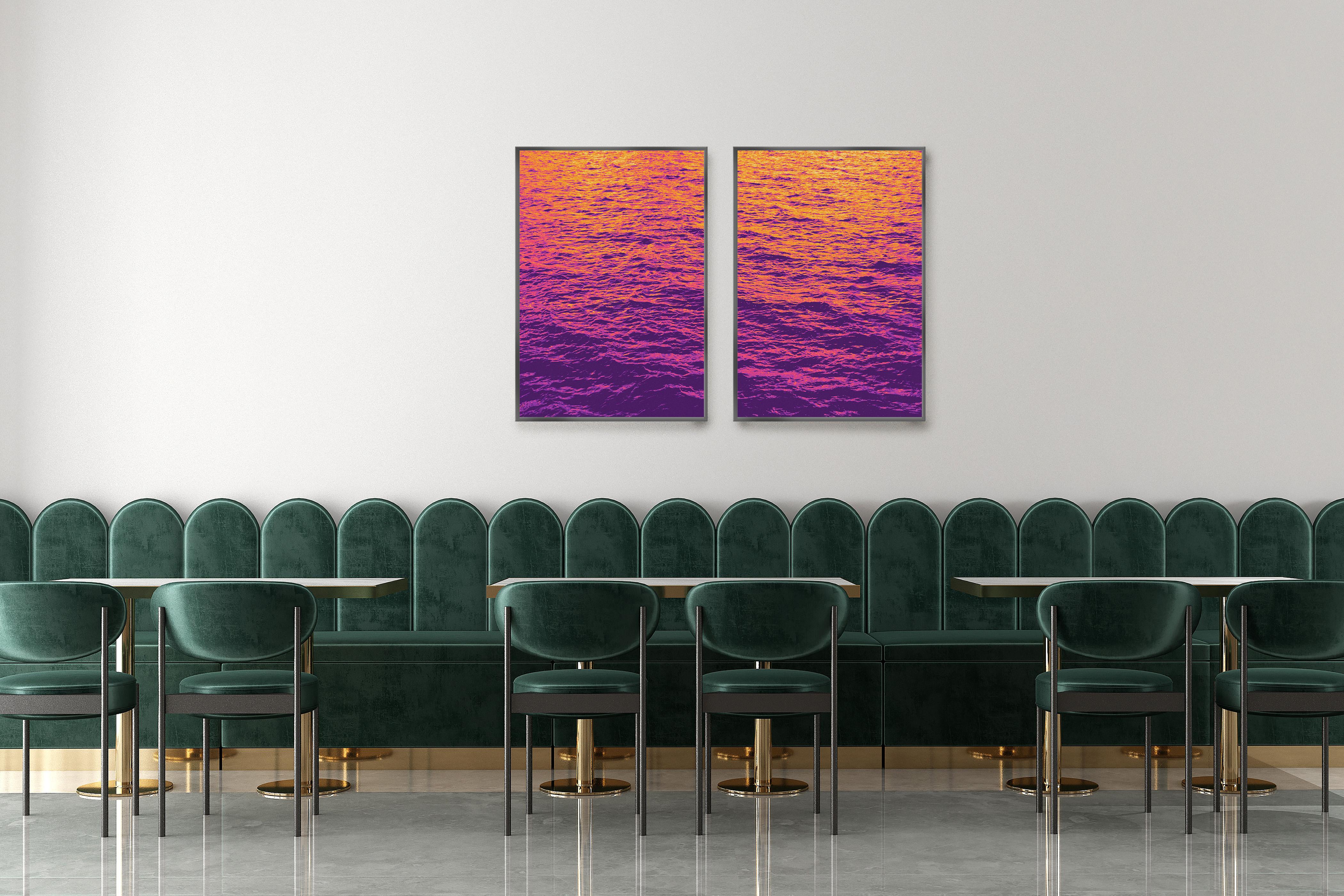 Burnt Ocean Waters, Abstract Diptych, Golden Yellow Pink, Mediterranean Seascape For Sale 1