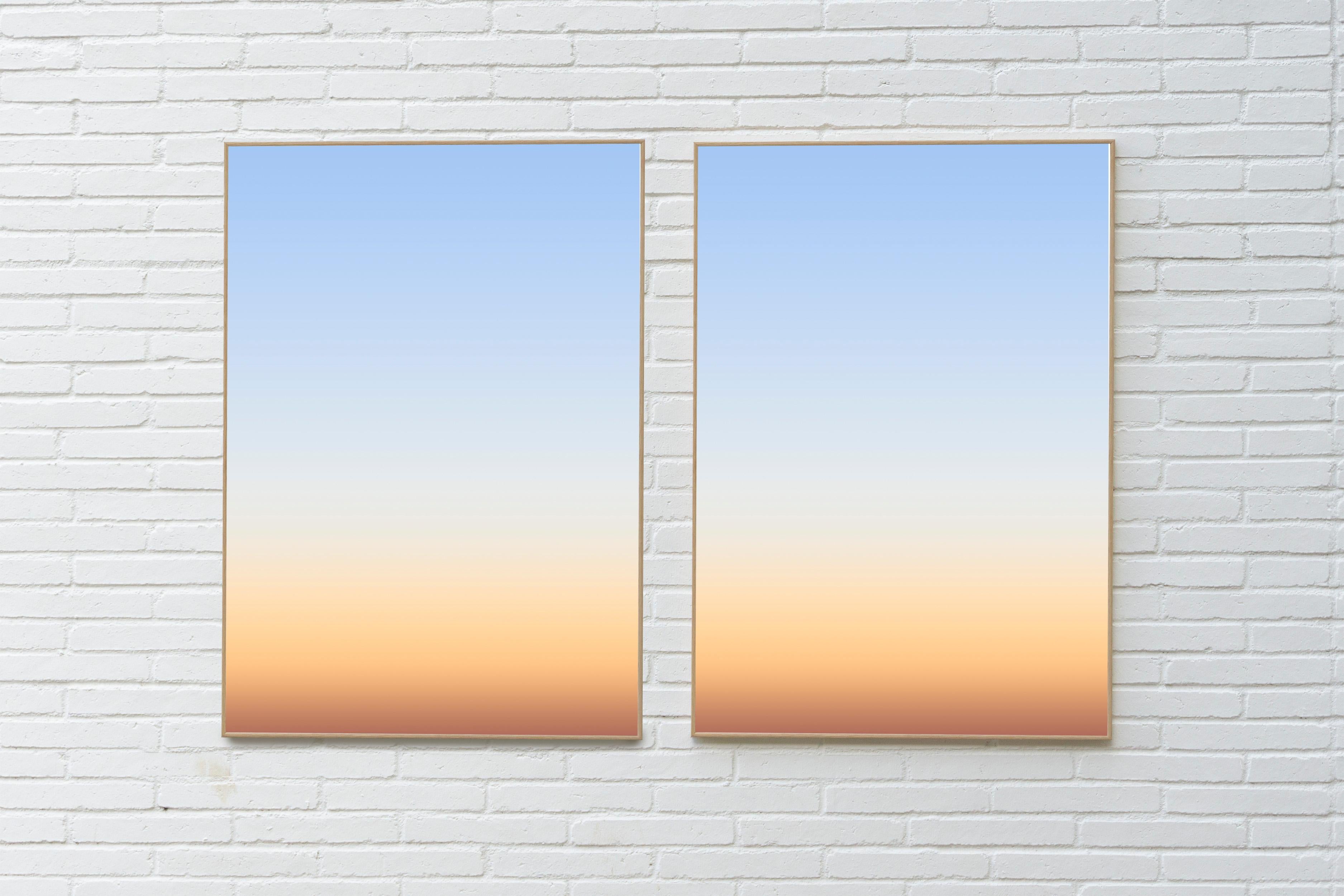 Dawn from an Airplane, Abstract Aerial Diptych, Giclée, Blue Gradient Skyline - Photograph by Ryan Rivadeneyra