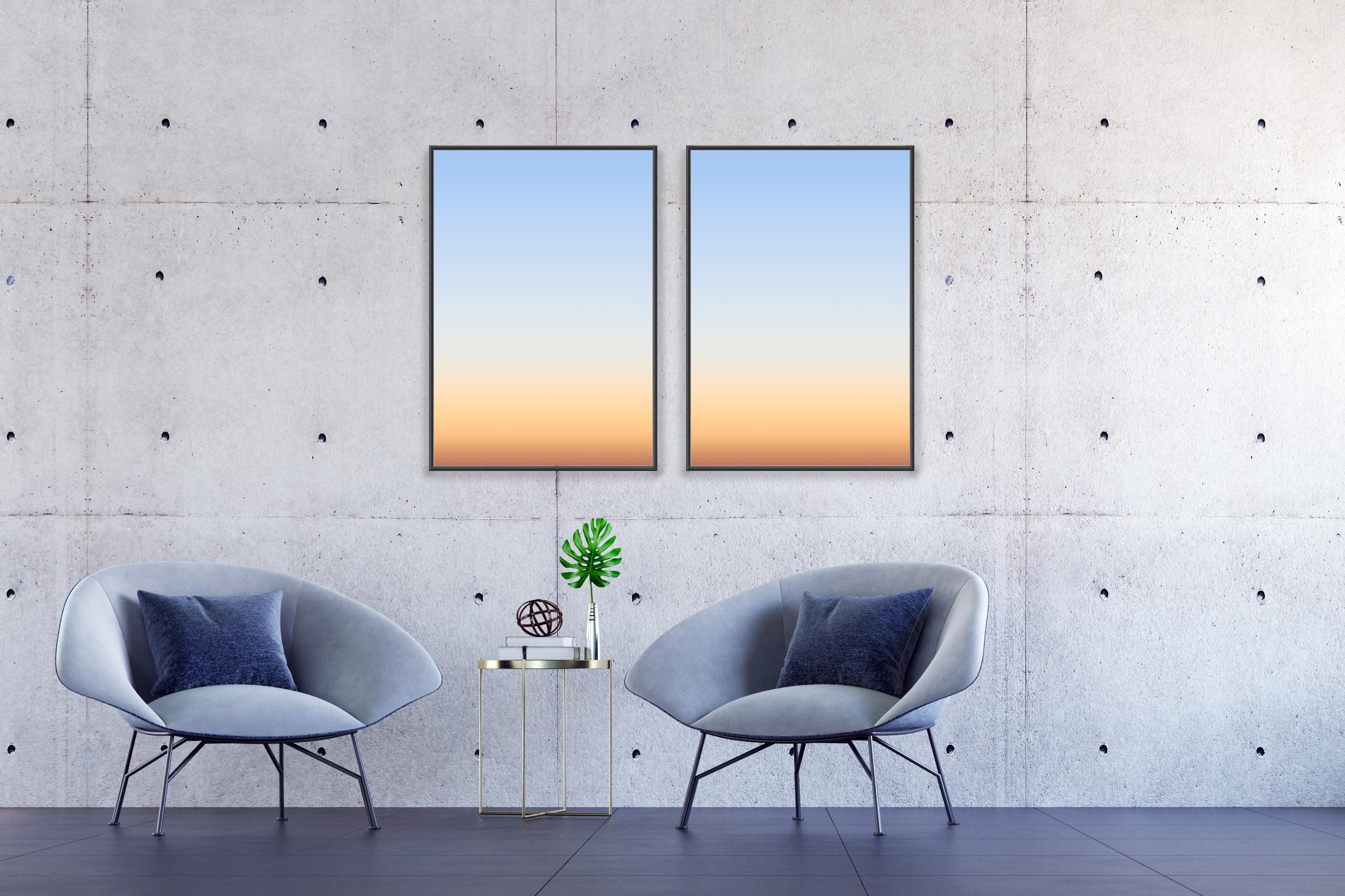 Dawn from an Airplane, Abstract Aerial Diptych, Giclée, Blue Gradient Skyline - Contemporary Photograph by Ryan Rivadeneyra