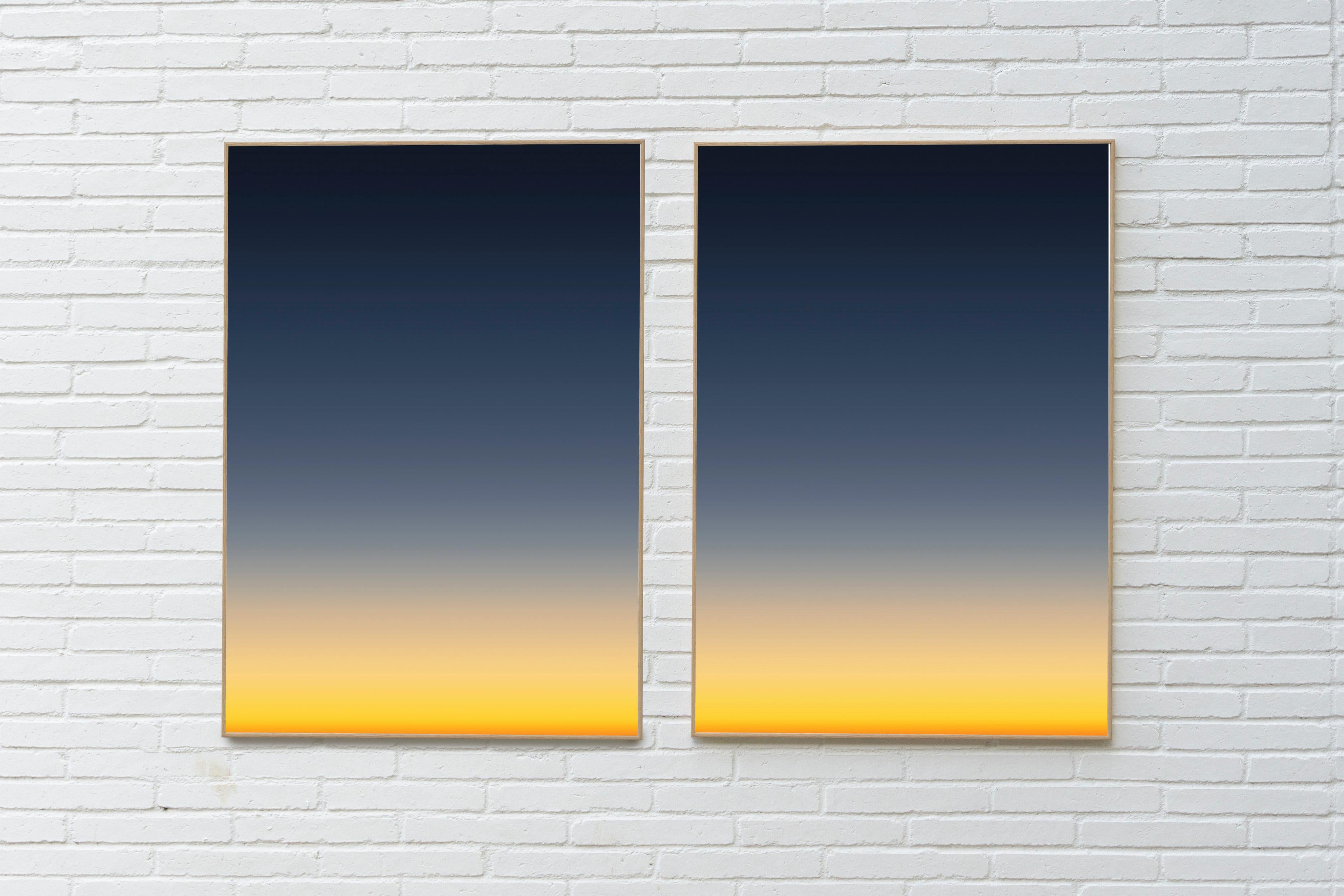 Dusk from an Airplane, Abstract Aerial Diptych, Giclée, Deep Blue to Yellow Hue - Photograph by Ryan Rivadeneyra