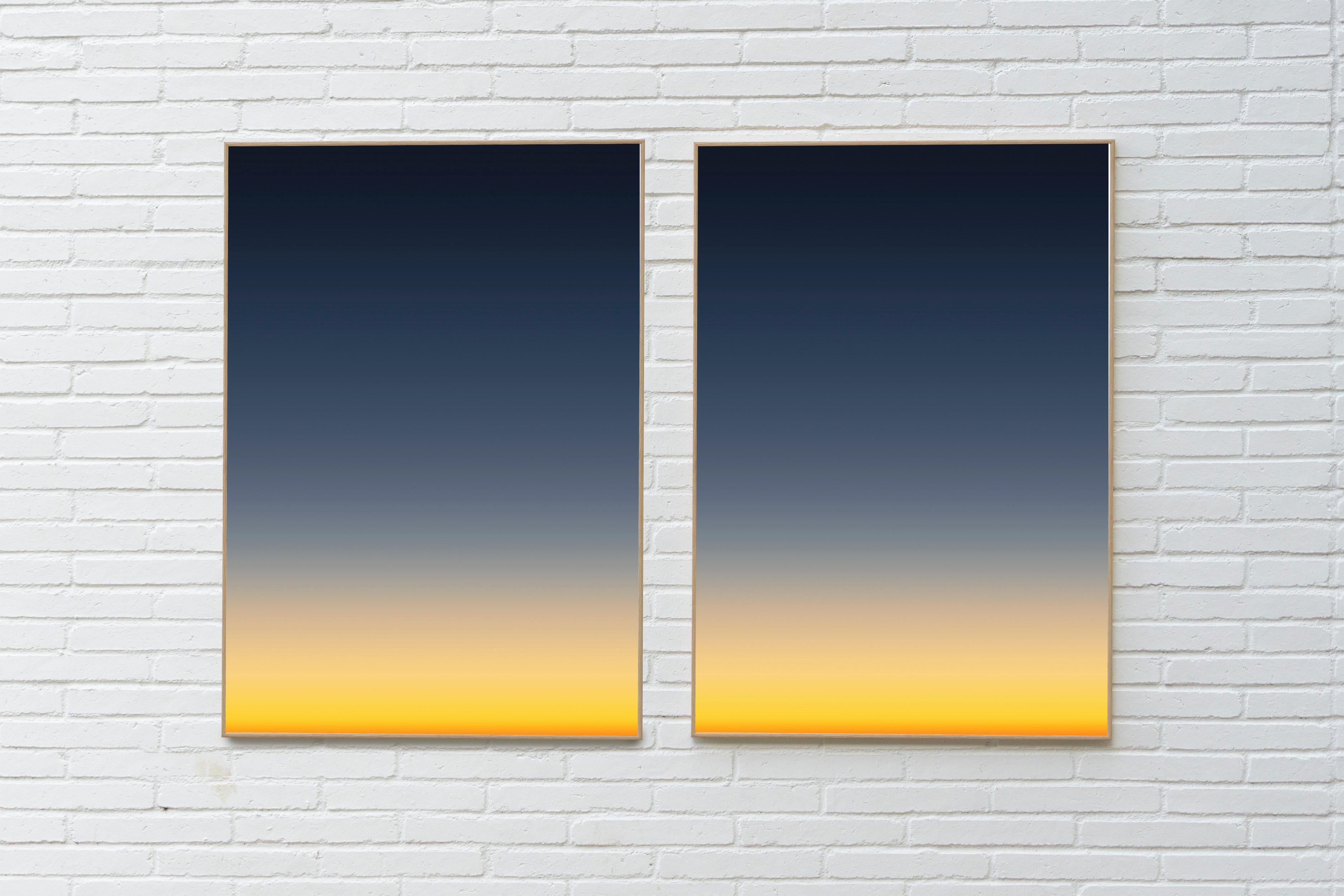 Dusk from an Airplane, Abstract Aerial Diptych, Giclée, Deep Blue to Yellow Hue - Print by Ryan Rivadeneyra