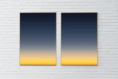 Crepuscolo da un aereo, dittico aereo astratto, Giclée, tonalità dal blu intenso al giallo