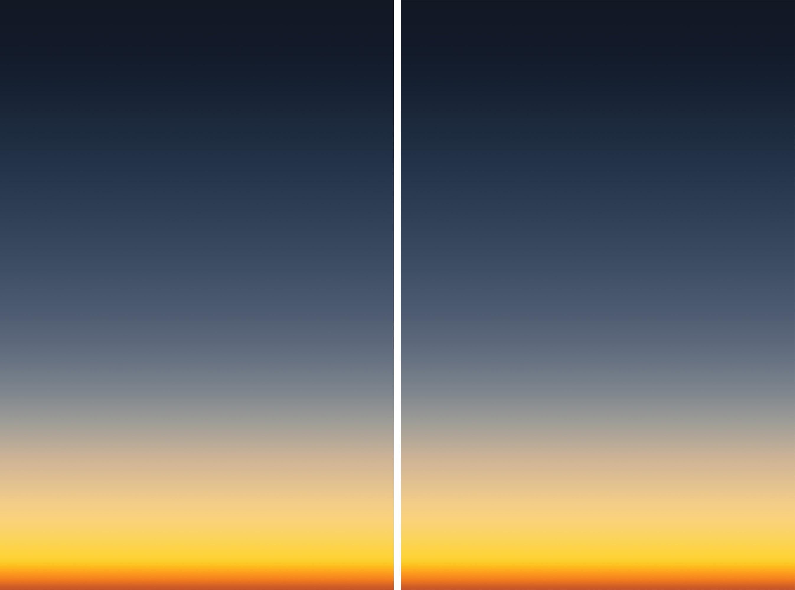 Crepuscolo da un aereo, dittico aereo astratto, Giclée, tonalità dal blu intenso al giallo