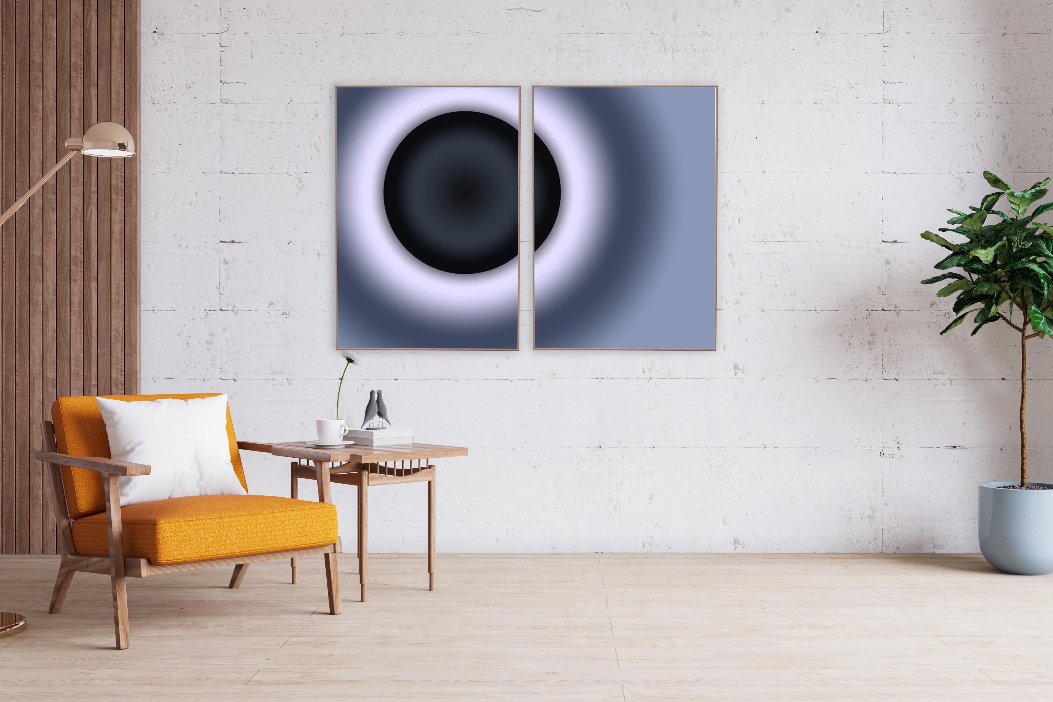 Eclipse Diptychon, Galaxy Landscape in Schwarz und Weiß, Schwarze Hole, Weltraumdruck  – Print von Ryan Rivadeneyra