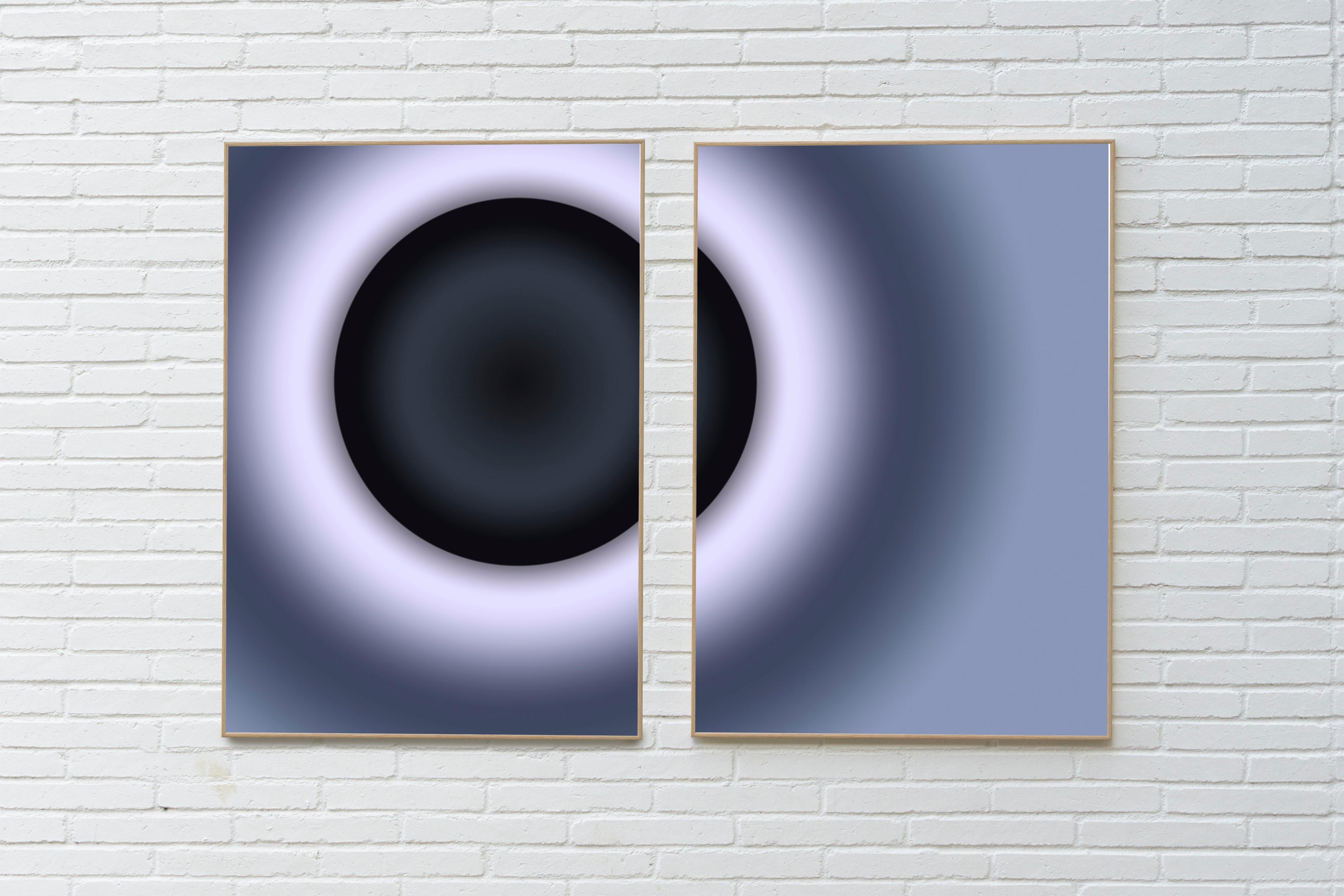 Diptyque éclipse, paysage galactique en noir et blanc, trou noir, impression spatiale  en vente 1