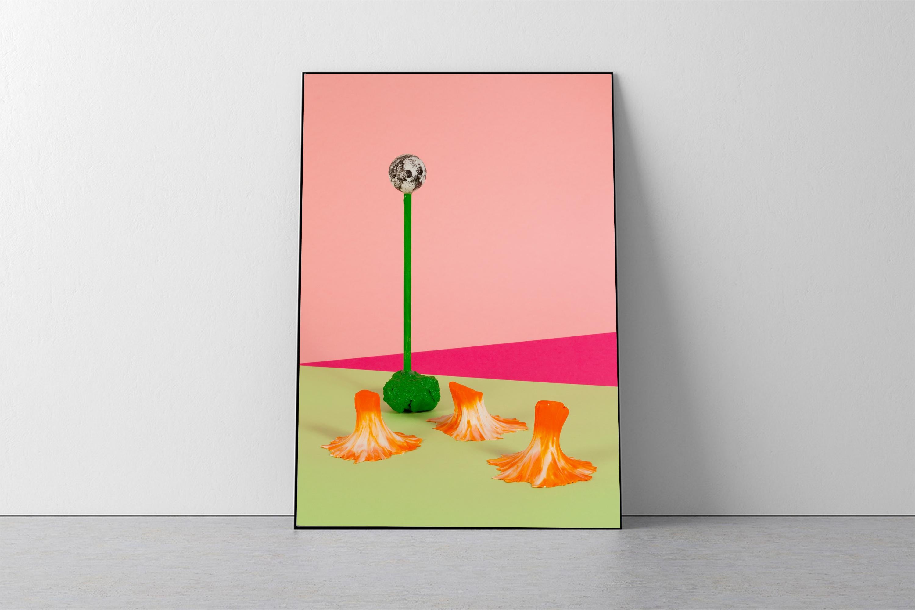 Flamingo Pink Space, Surreal Still Life Composition, Pastel Palette Giclée Print - Photograph by Ryan Rivadeneyra