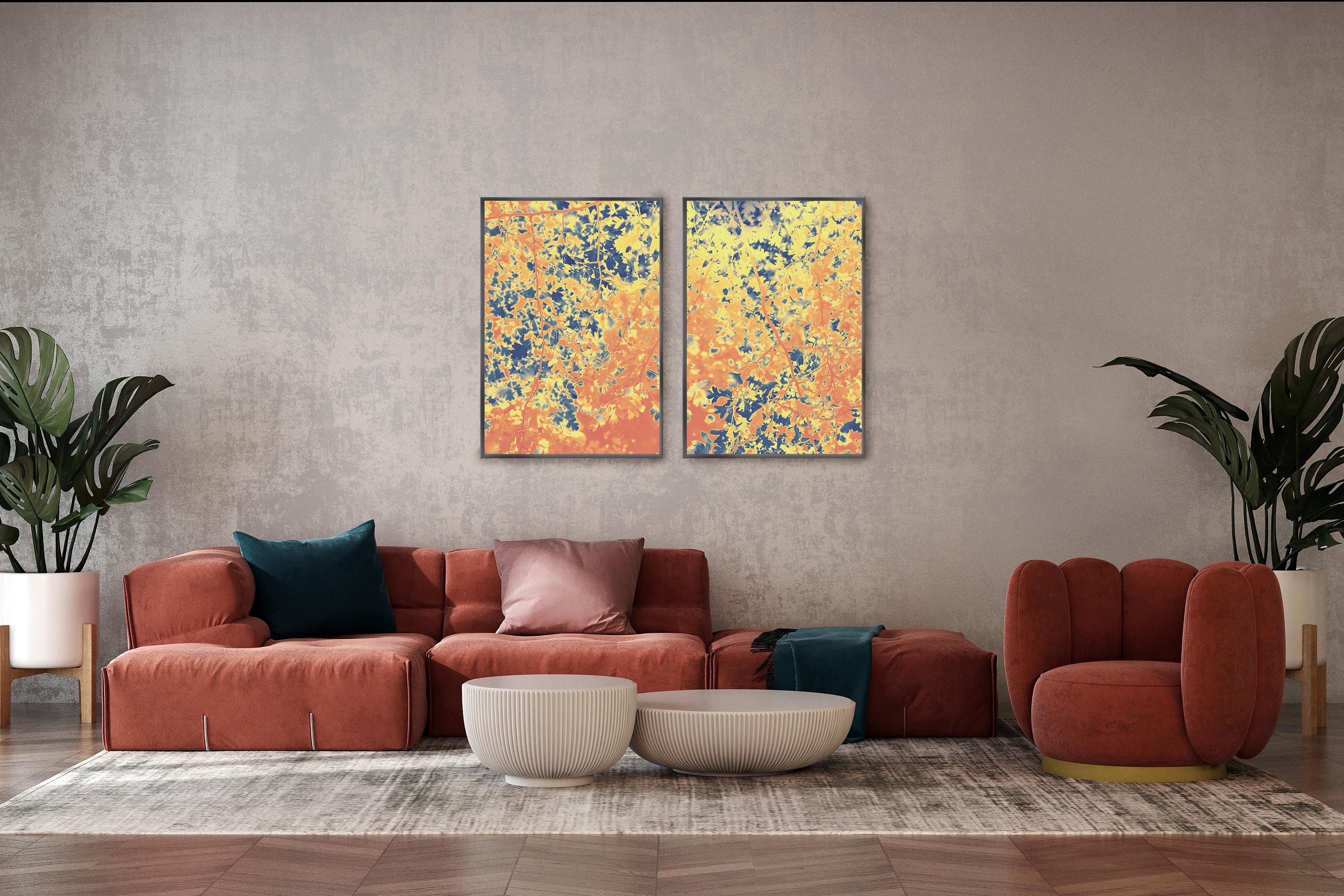 Forest Embers, Giclée Print Diptych Landscape, Warm Tons Abstract Autumn Leaves  - Abstract Impressionist Photograph by Ryan Rivadeneyra