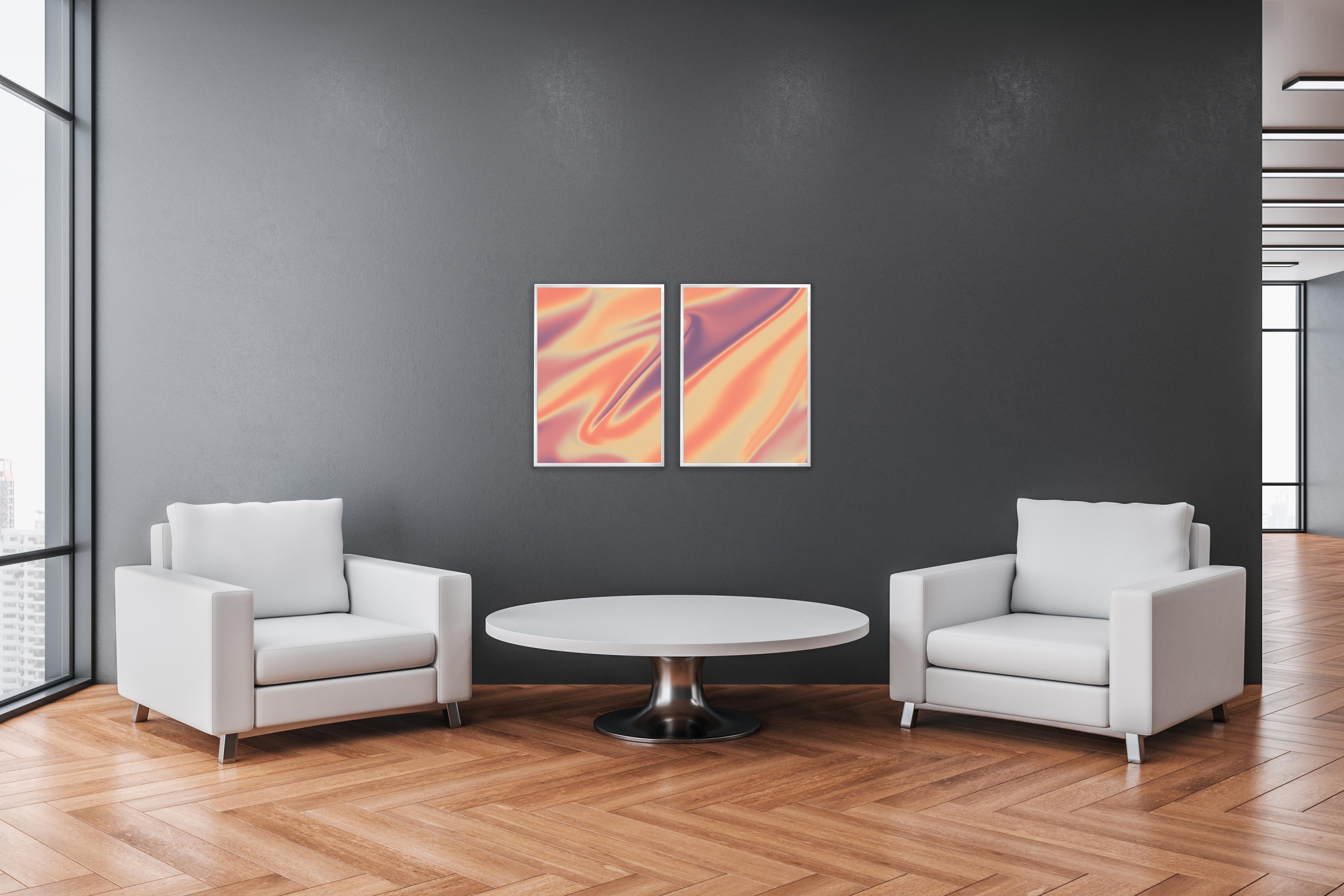 Inside Jupiter's Eye, Marbling Shapes in Warm Earth Tones Diptych, Giclée Print For Sale 1