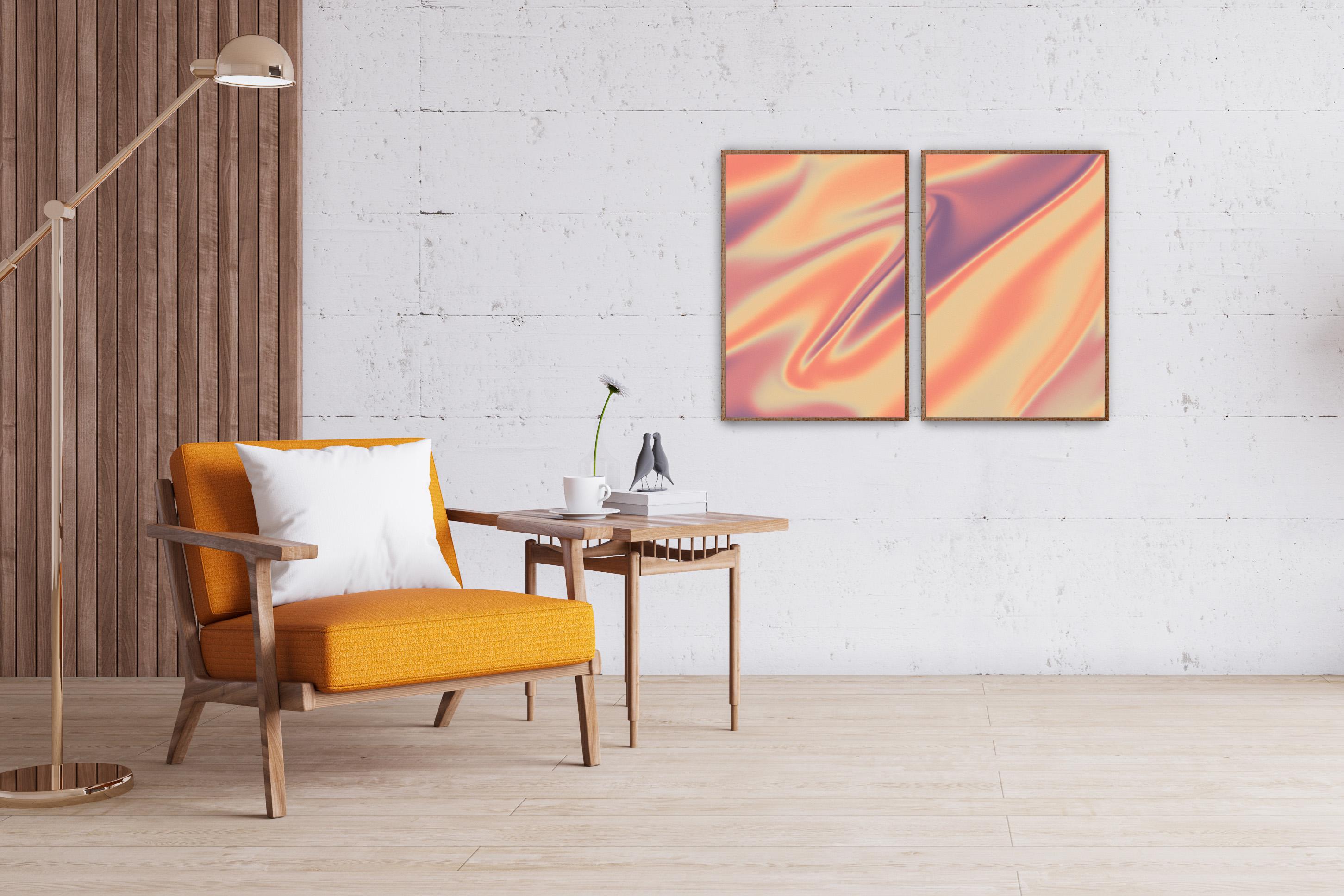 Inside Jupiter's Eye, Marbling Shapes in Warm Earth Tones Diptych, Giclée Print - Orange Landscape Photograph by Ryan Rivadeneyra