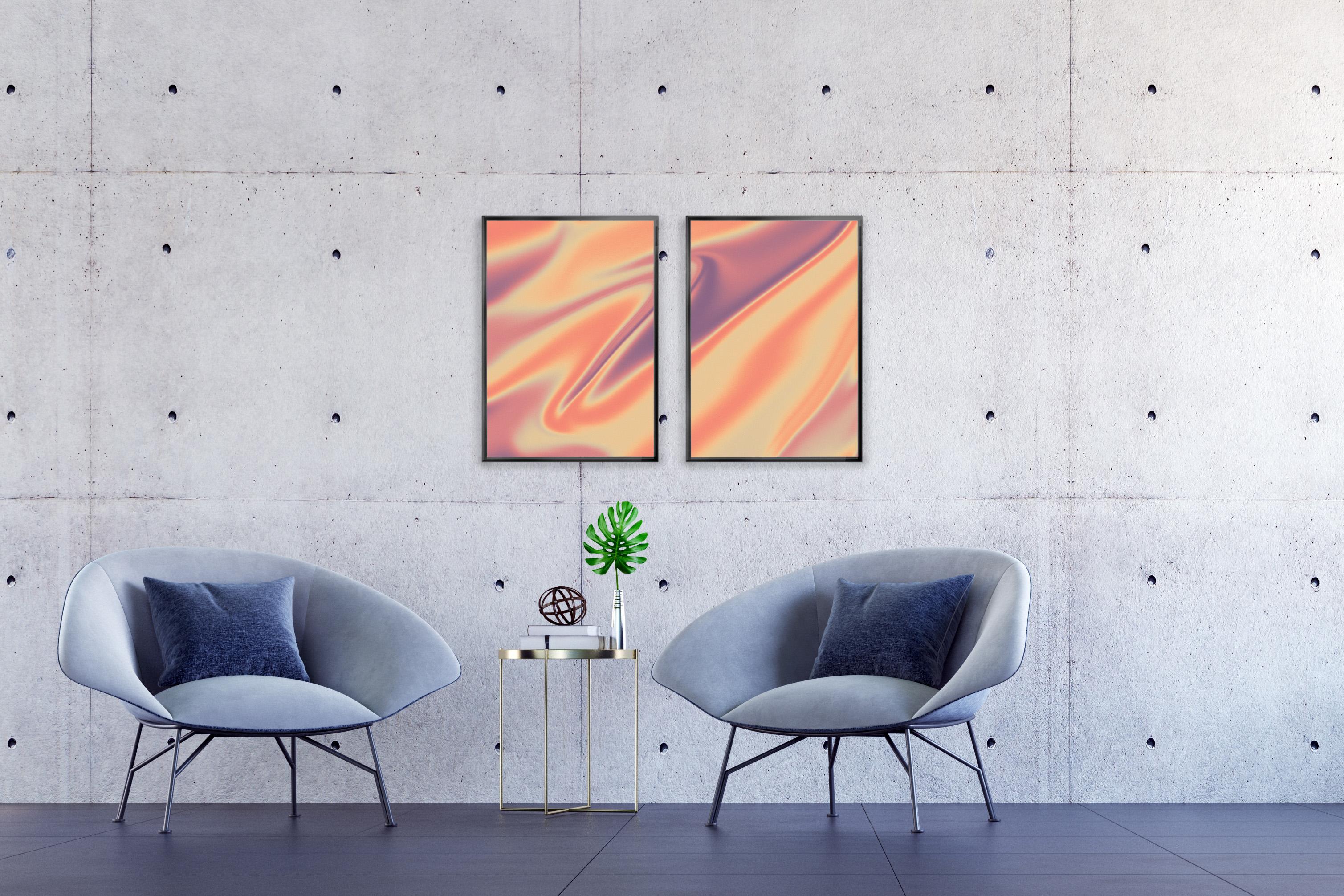 Inside Jupiter's Eye, Marbling Shapes in Warm Earth Tones Diptych, Giclée Print For Sale 3
