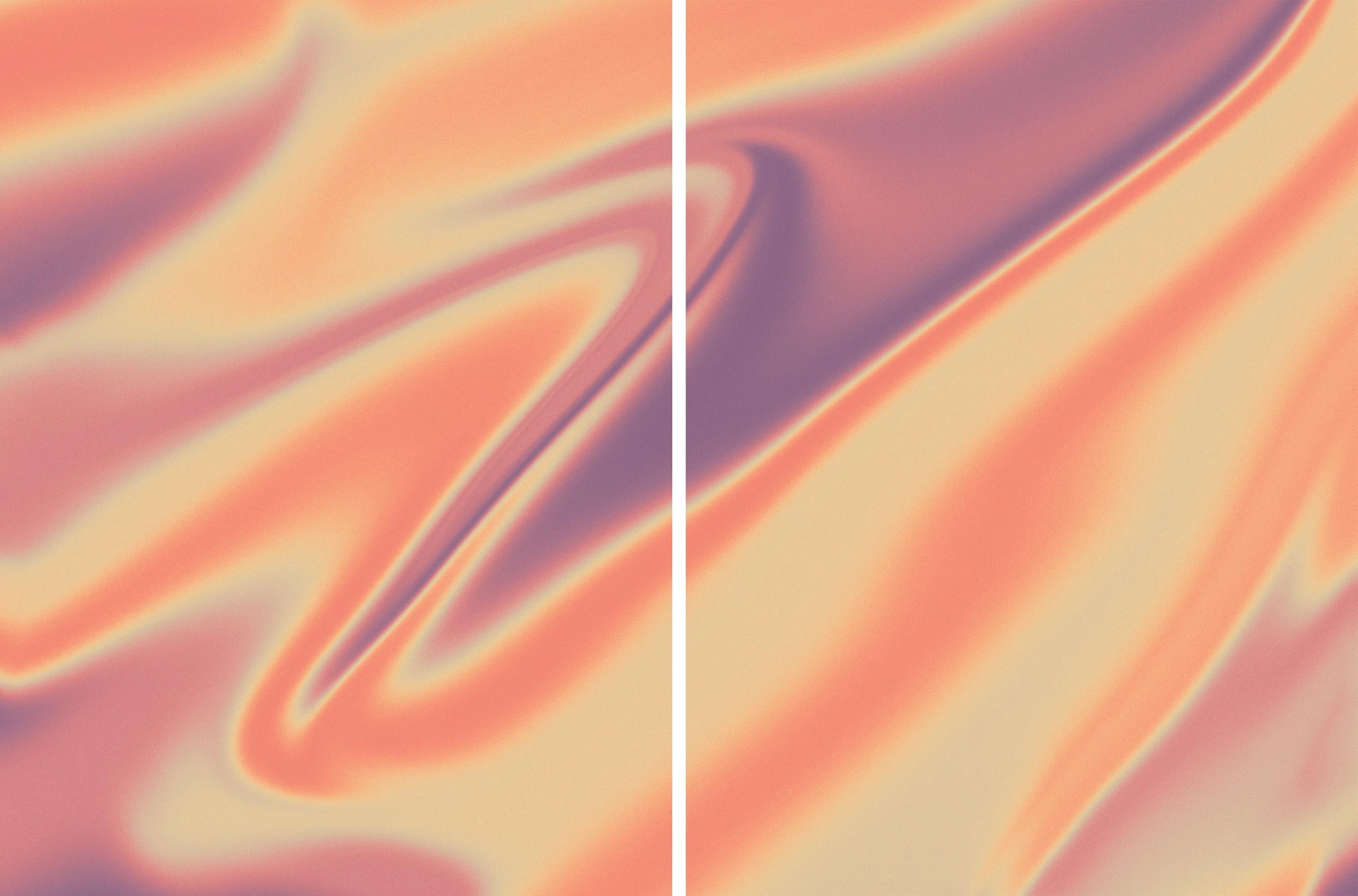 Ryan Rivadeneyra Abstract Print – Im Inneren von Jupiters Auge, marmorierte Formen in warmen Erdtönen Diptychon, Giclée-Druck