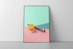Miami Vintage Pastel Palette, Tropical Fruit, Still Life, Lemon, Turquoise, Pink