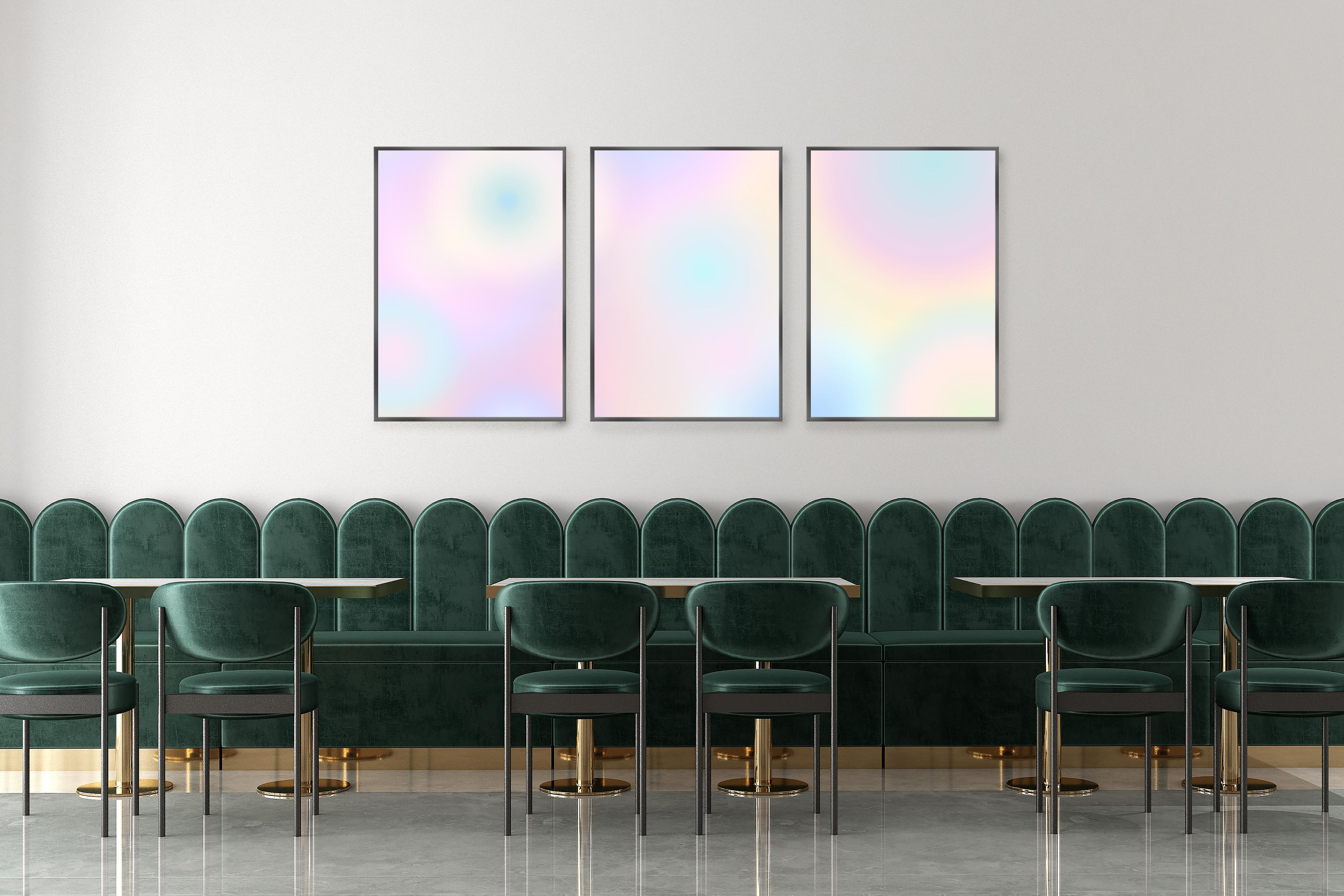Trittico astratto miope di sogni a sfumature pastello, stampa Giclée in toni tenui - Print di Ryan Rivadeneyra