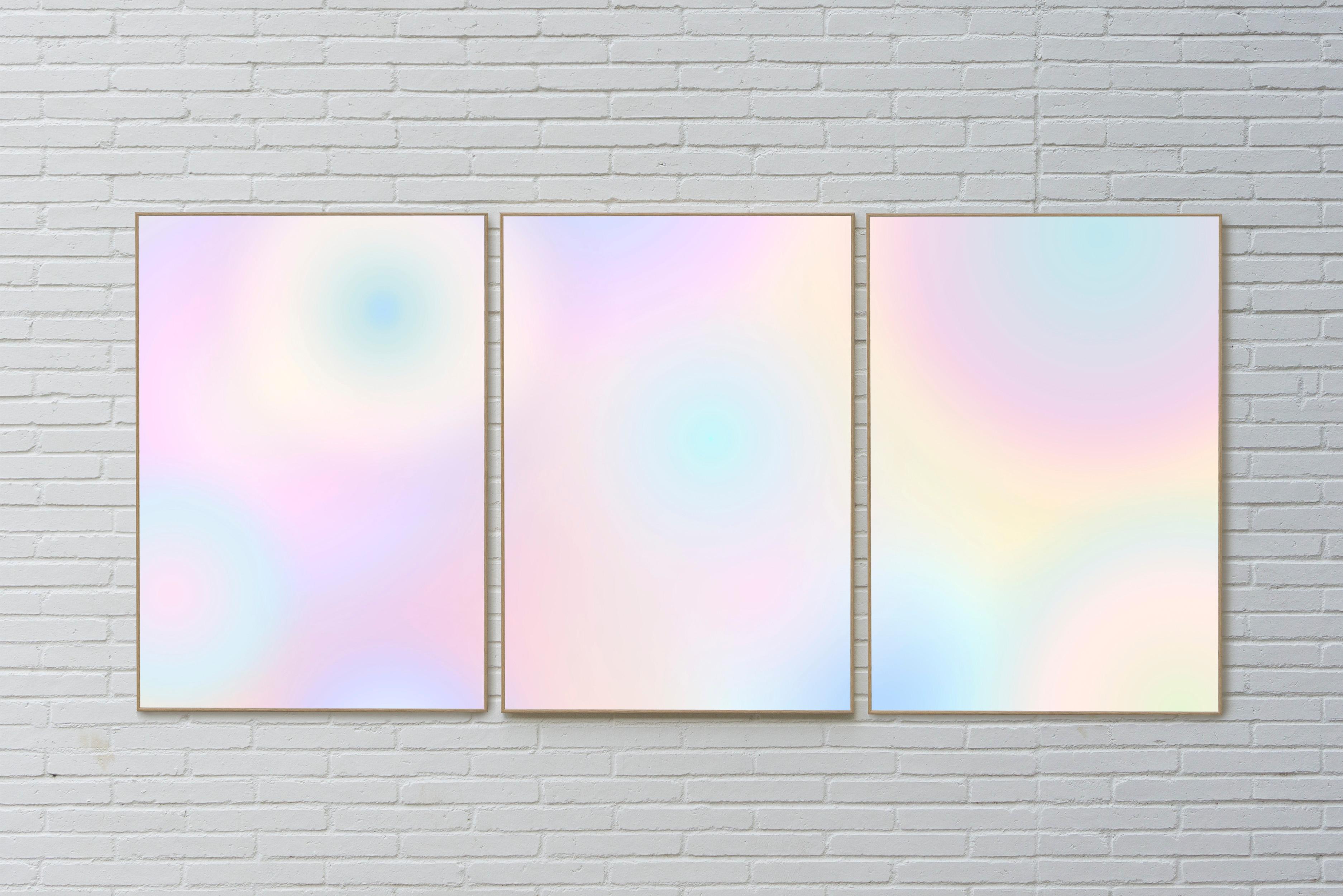 Trittico astratto miope di sogni a sfumature pastello, stampa Giclée in toni tenui in vendita 1