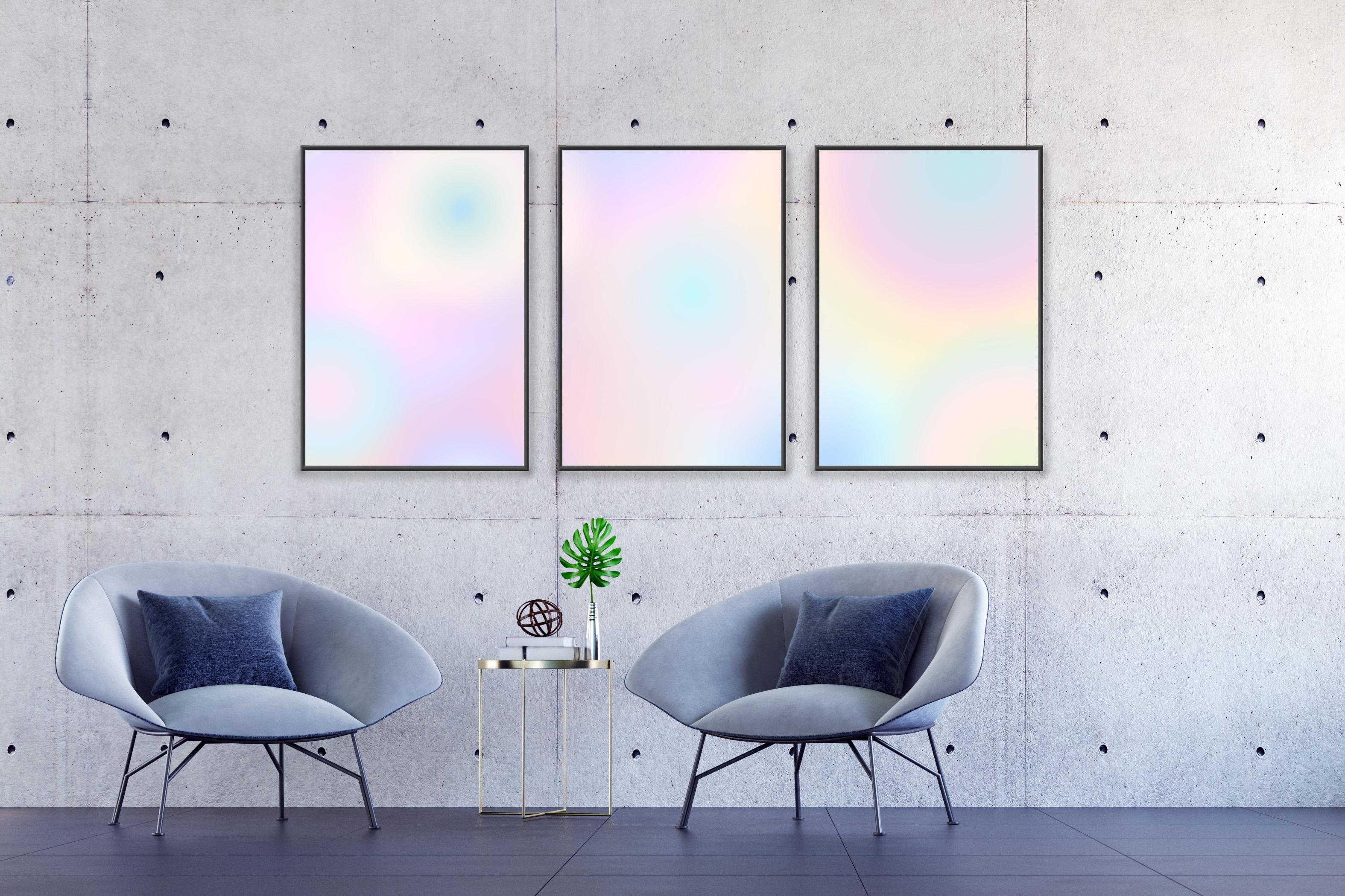 Trittico astratto miope di sogni a sfumature pastello, stampa Giclée in toni tenui in vendita 3