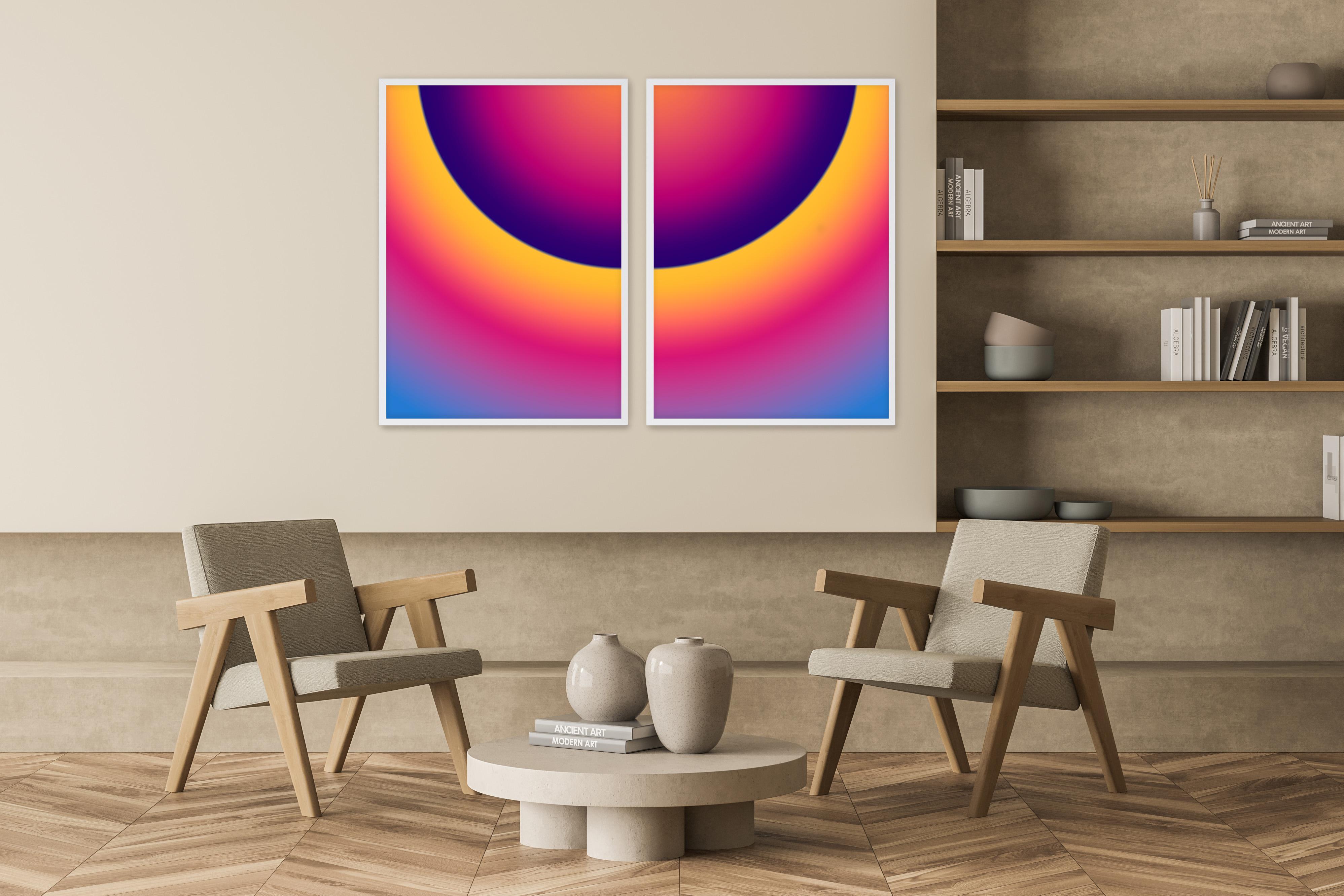 Amanecer Púrpura, Impresión Giclée de la Era Espacial, Edición Limitada, Díptico de Tonos Rosas 2024 - Print Abstracto de Ryan Rivadeneyra