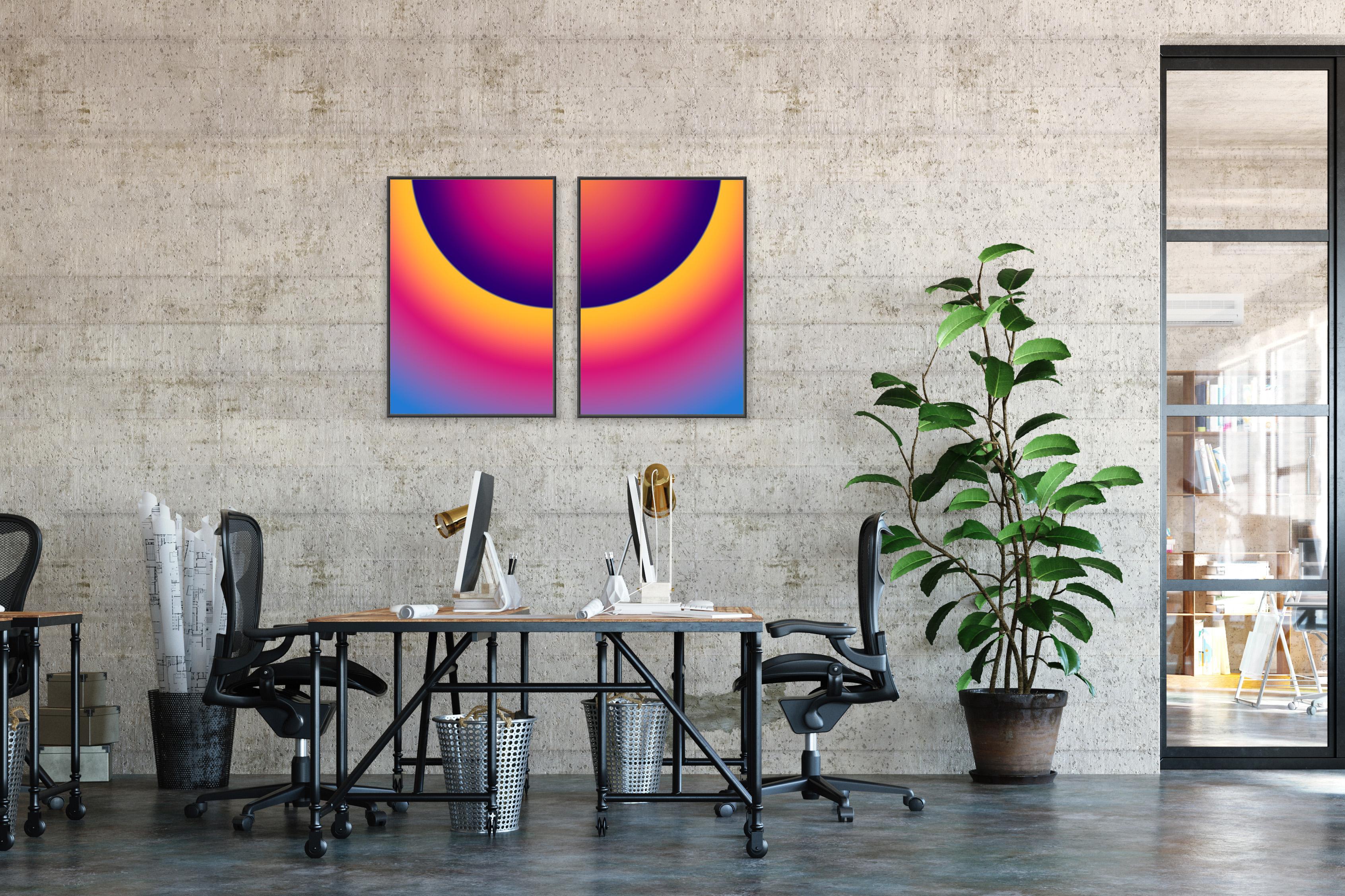 Amanecer Púrpura, Impresión Giclée de la Era Espacial, Edición Limitada, Díptico de Tonos Rosas 2024 en venta 1