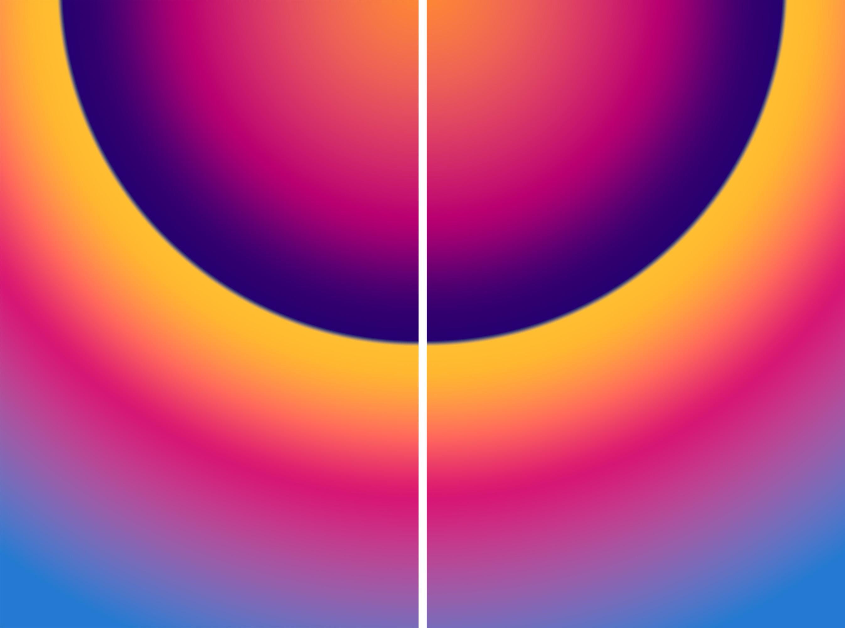 Abstract Print de Ryan Rivadeneyra - Amanecer Púrpura, Impresión Giclée de la Era Espacial, Edición Limitada, Díptico de Tonos Rosas 2024
