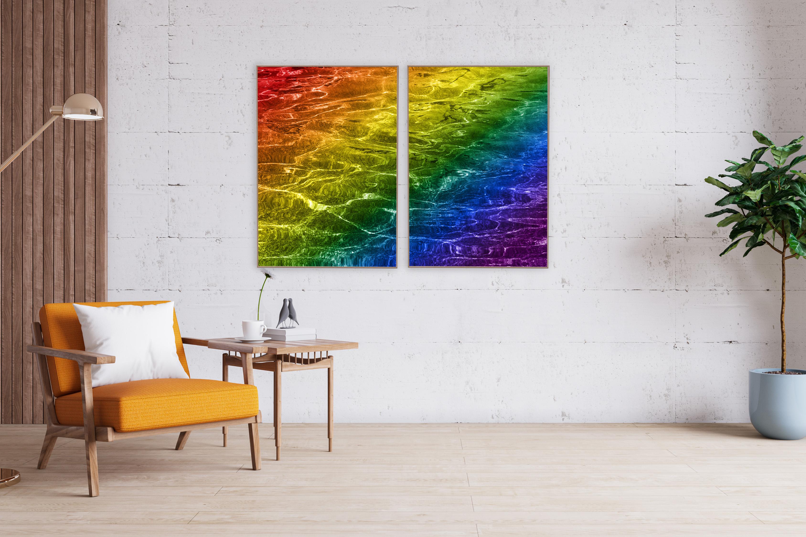 Rainbow Reflections, Waterscape Diptych, Altered Nature Limited, Giclée, Ripples - Photograph by Ryan Rivadeneyra