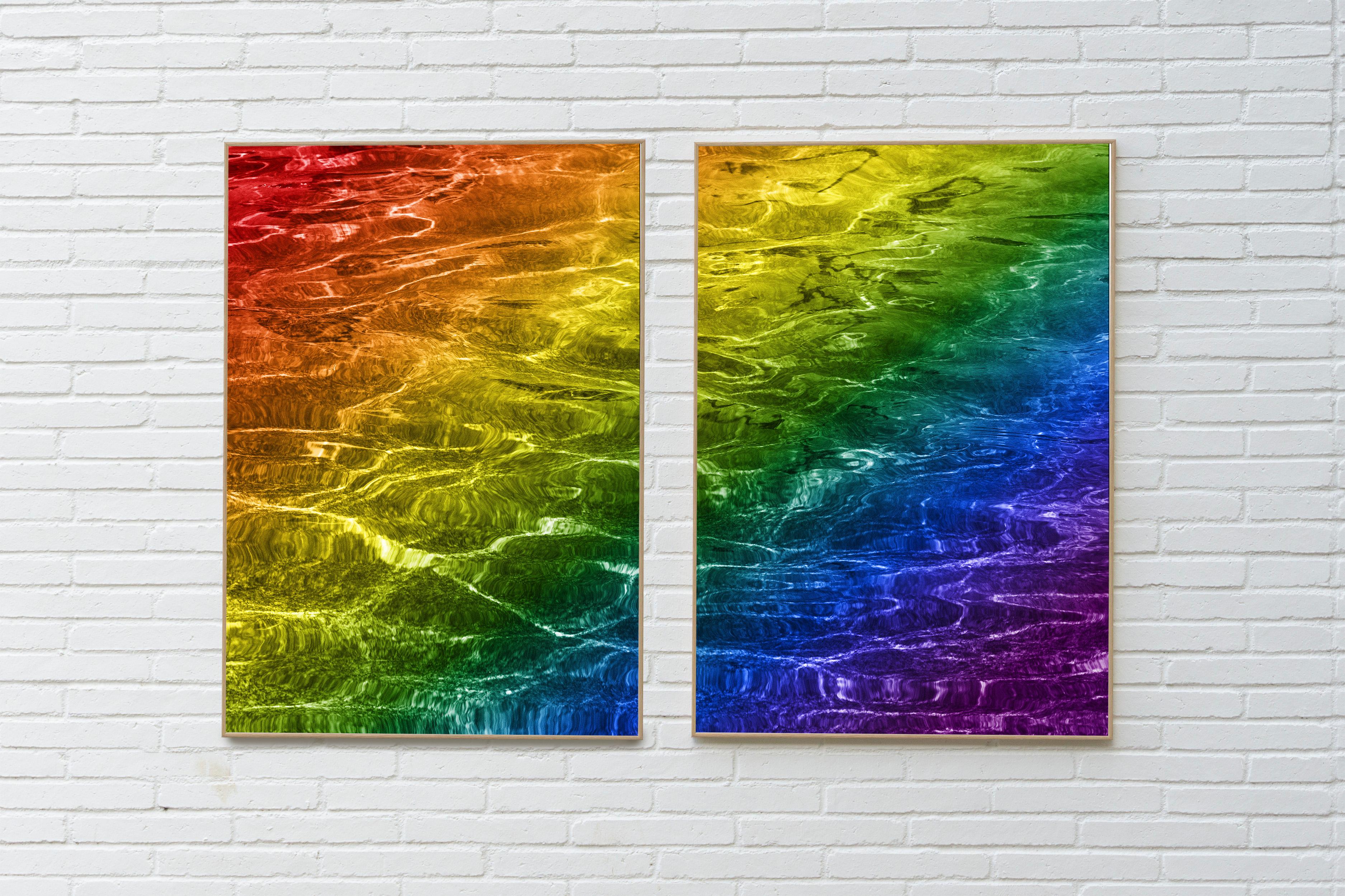 Rainbow Reflections, Waterscape Diptych, Altered Nature Limited, Giclée, Ripples - Abstract Photograph by Ryan Rivadeneyra