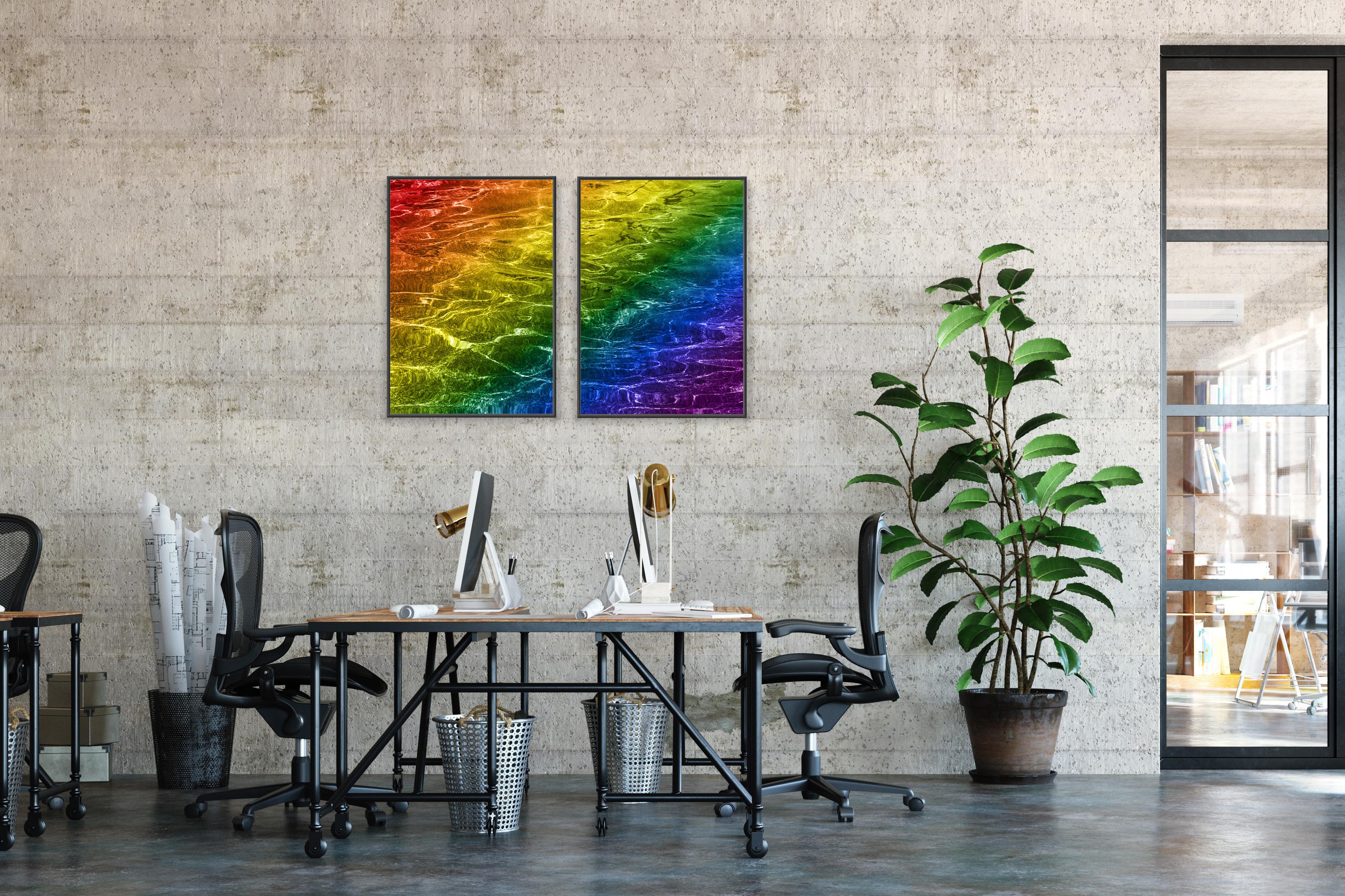 Rainbow Reflections, Waterscape Diptych, Altered Nature Limited, Giclée, Ripples - Black Landscape Photograph by Ryan Rivadeneyra