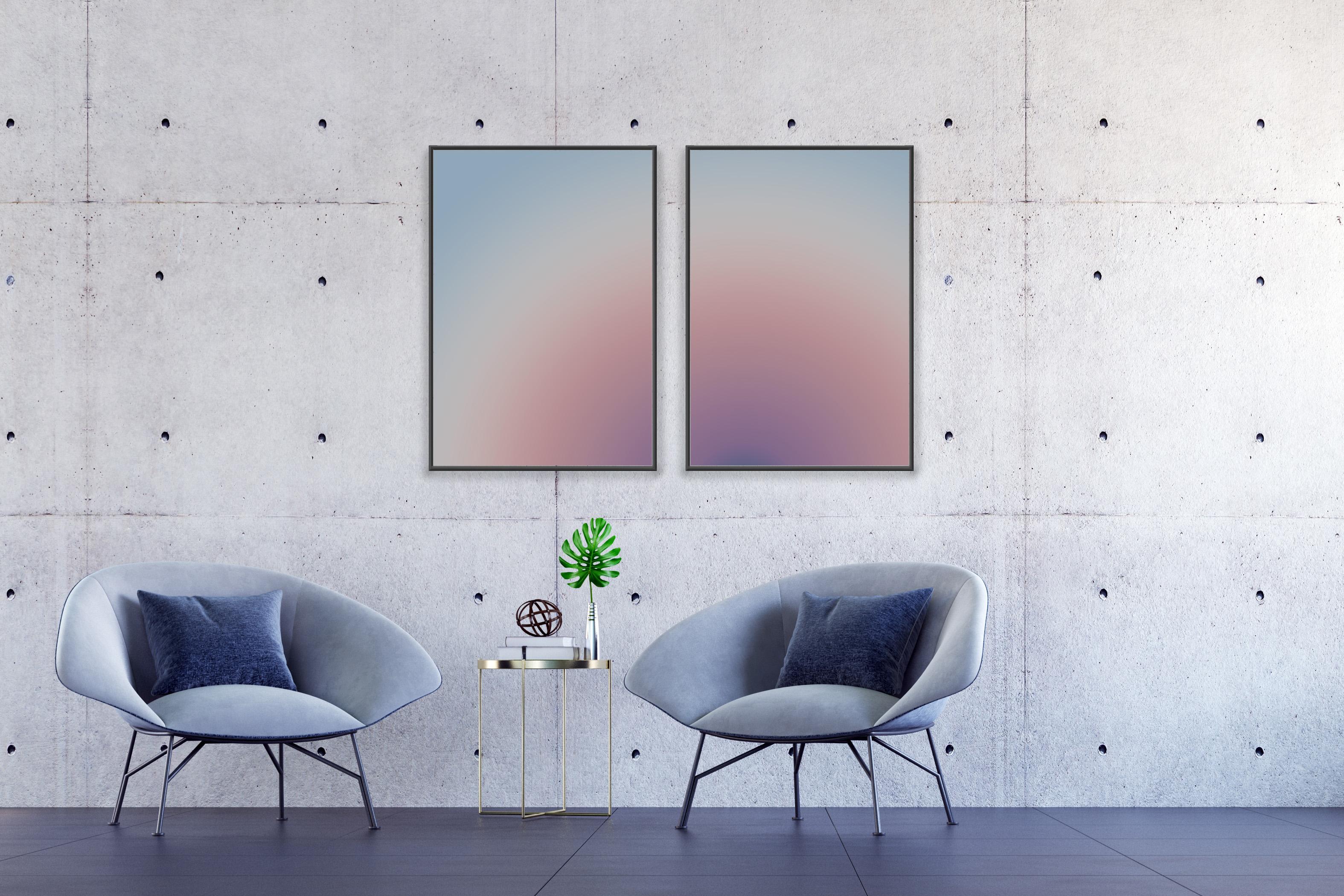 Rear Window View, Purple Pastel Tones, Mauve Hue Abstract Diptych, Aurora Print  For Sale 1