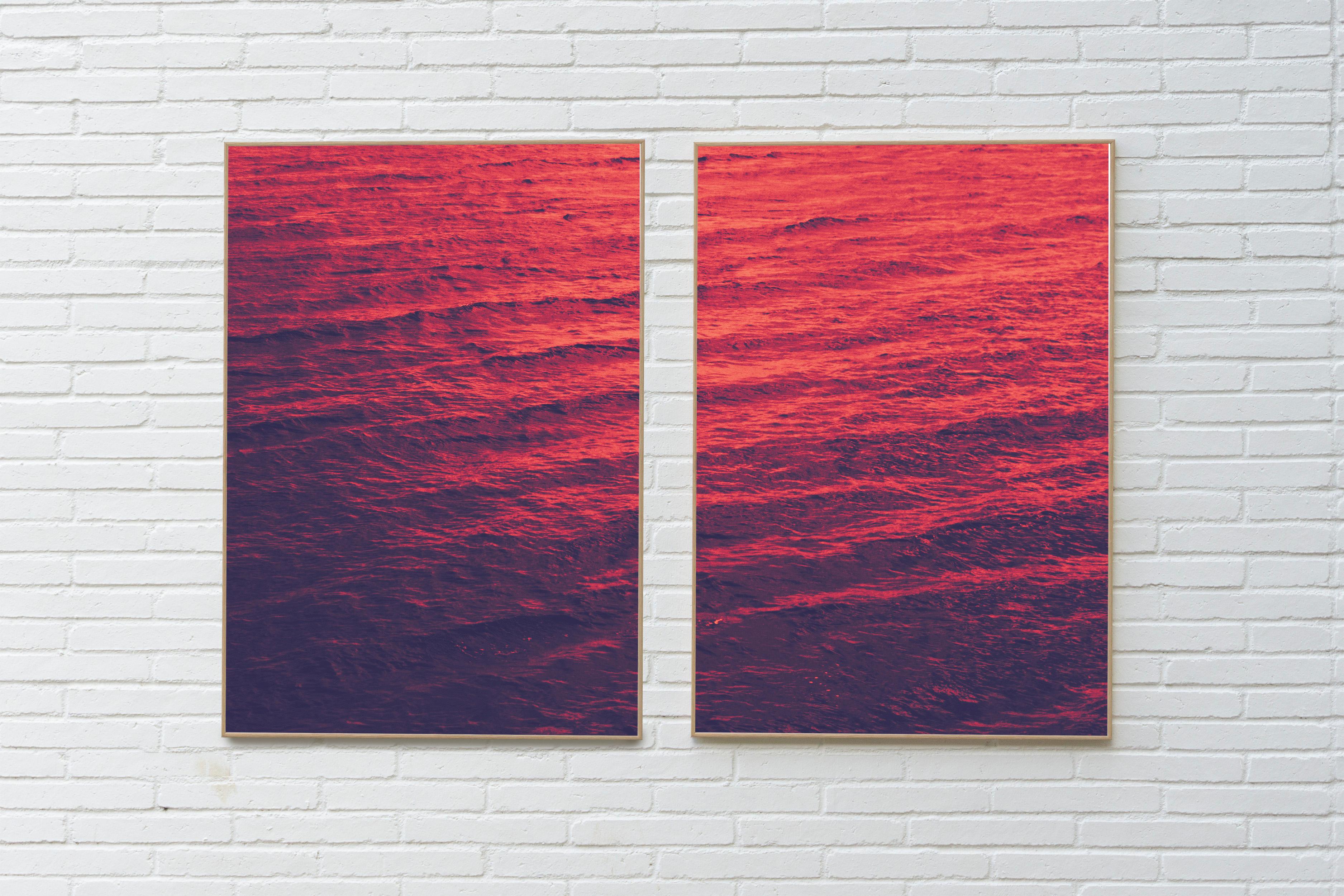 Red Sea, Abstract Diptych, Giclée Print Golden Pink, Blue Mediterranean Seascape - Photograph de Ryan Rivadeneyra