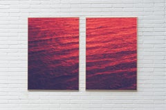 Red Sea Sunset, Giclée Print Diptych, Pink and Purple Calm Cave Waters, Serene