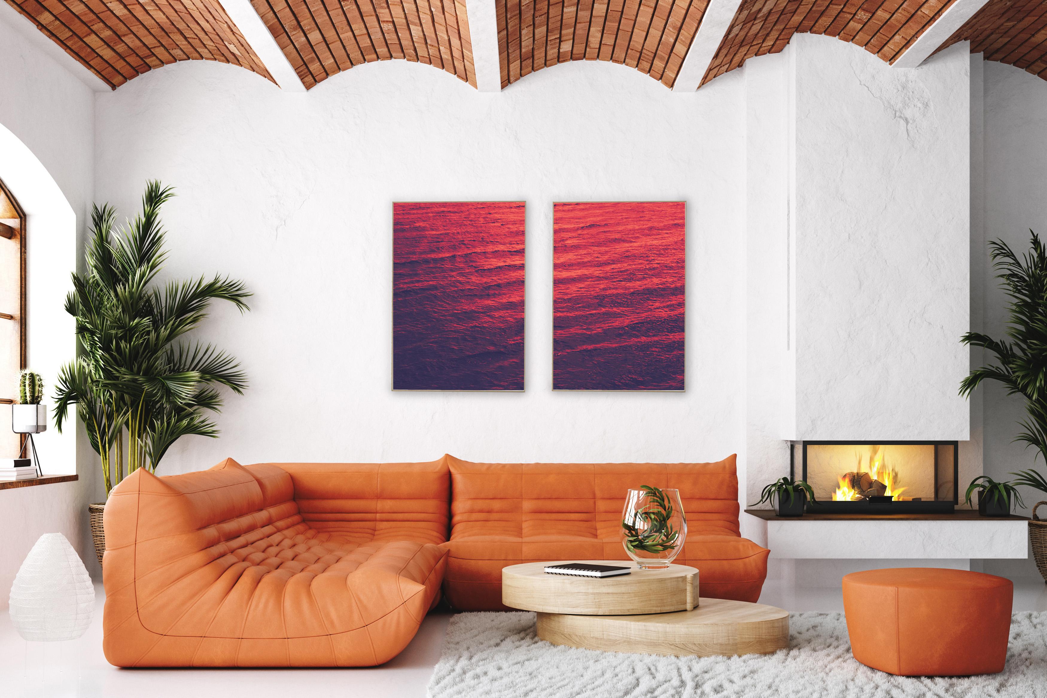 Red Sea, Abstract Diptych, Giclée Print Golden Pink, Blue Mediterranean Seascape - Contemporain Photograph par Ryan Rivadeneyra