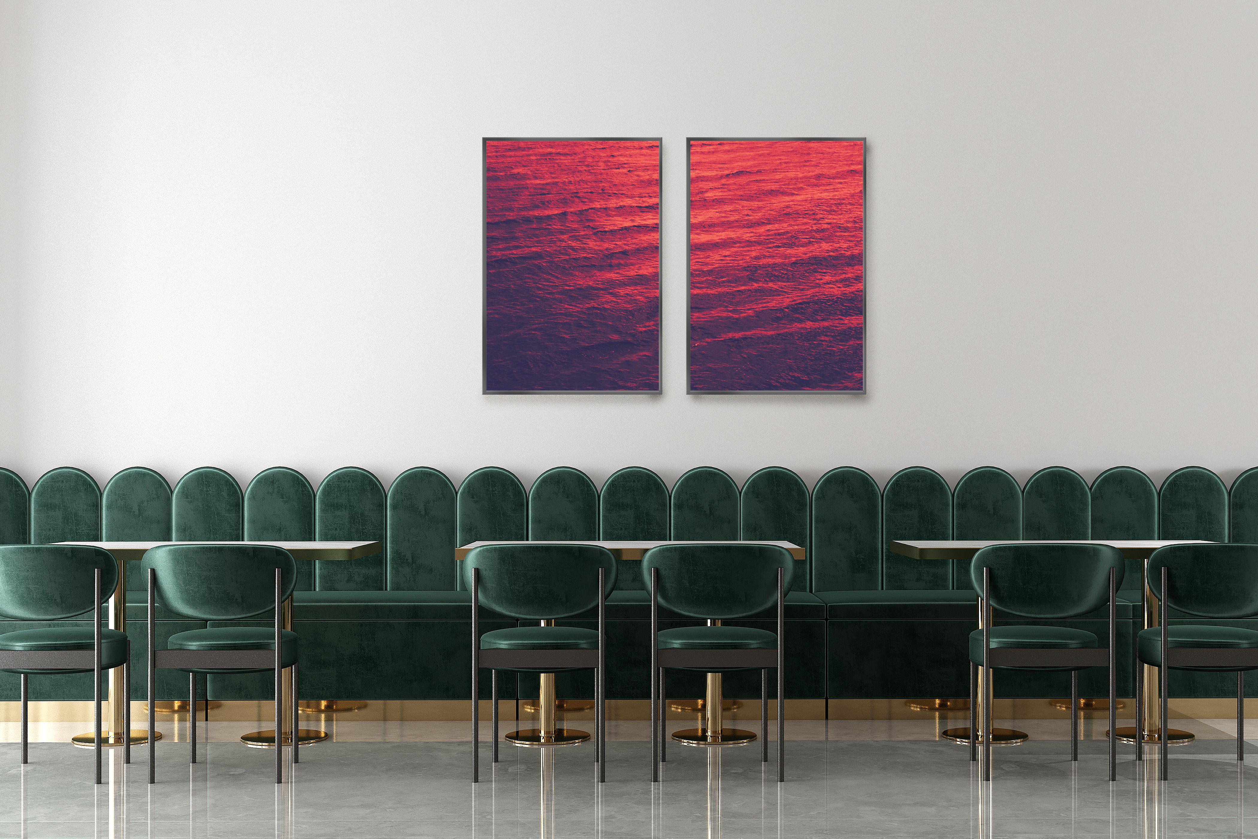 Red Sea, Abstract Diptych, Giclée Print Golden Pink, Blue Mediterranean Seascape For Sale 1