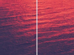 Red Sea, Abstract Diptych, Giclée Print Golden Pink, Blue Mediterranean Seascape