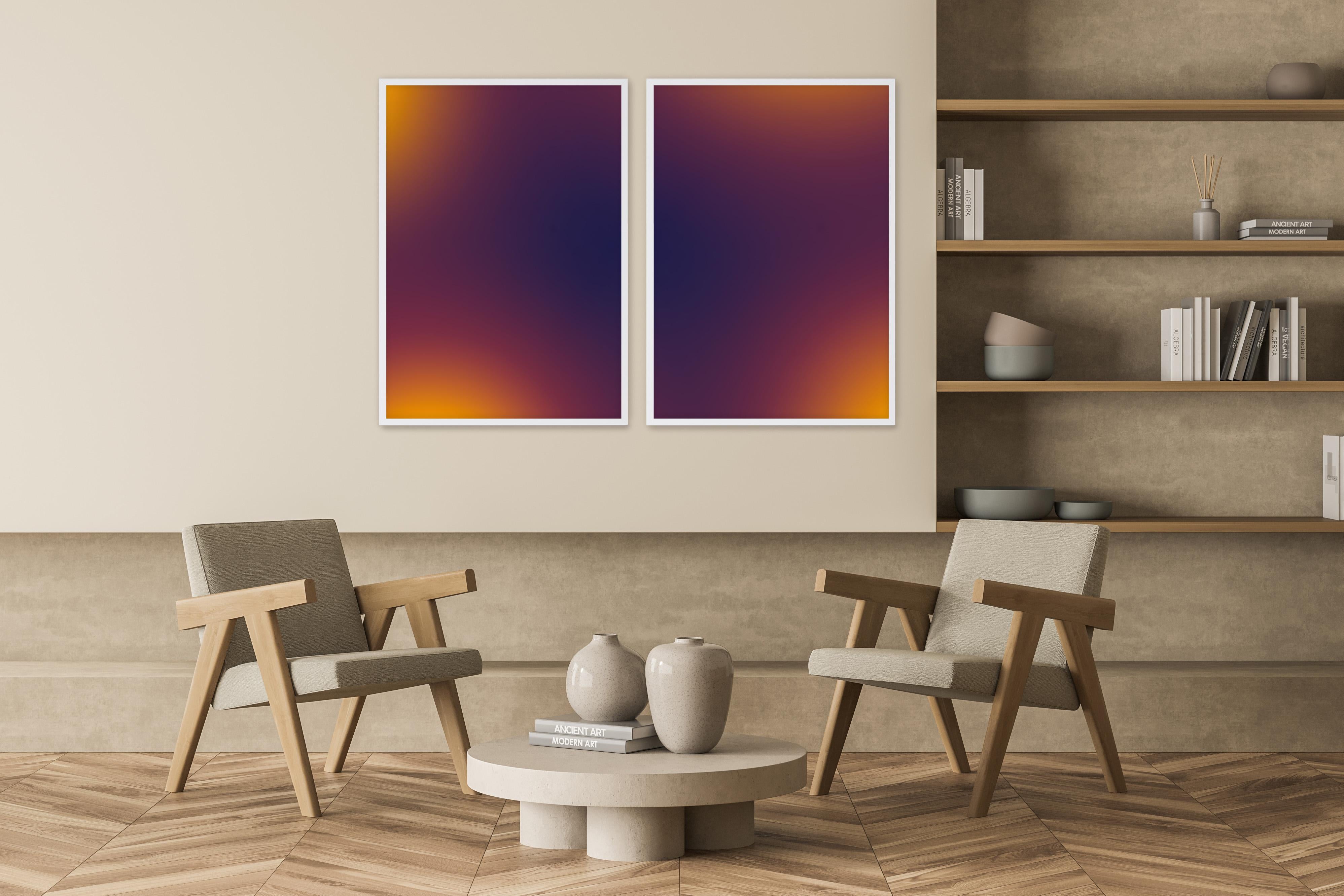 Puestas de Sol Inversas, Gradiente Borroso Abstracto, Malva a Amarillo, Díptico de Impresión Giclée - Print de Ryan Rivadeneyra