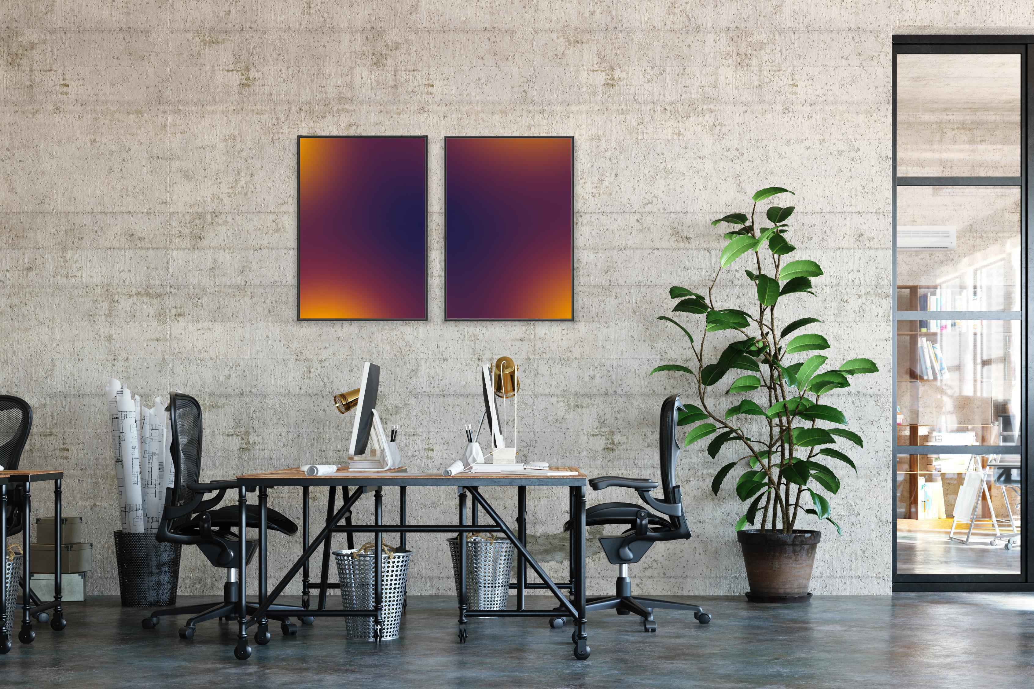 Puestas de Sol Inversas, Gradiente Borroso Abstracto, Malva a Amarillo, Díptico de Impresión Giclée en venta 1