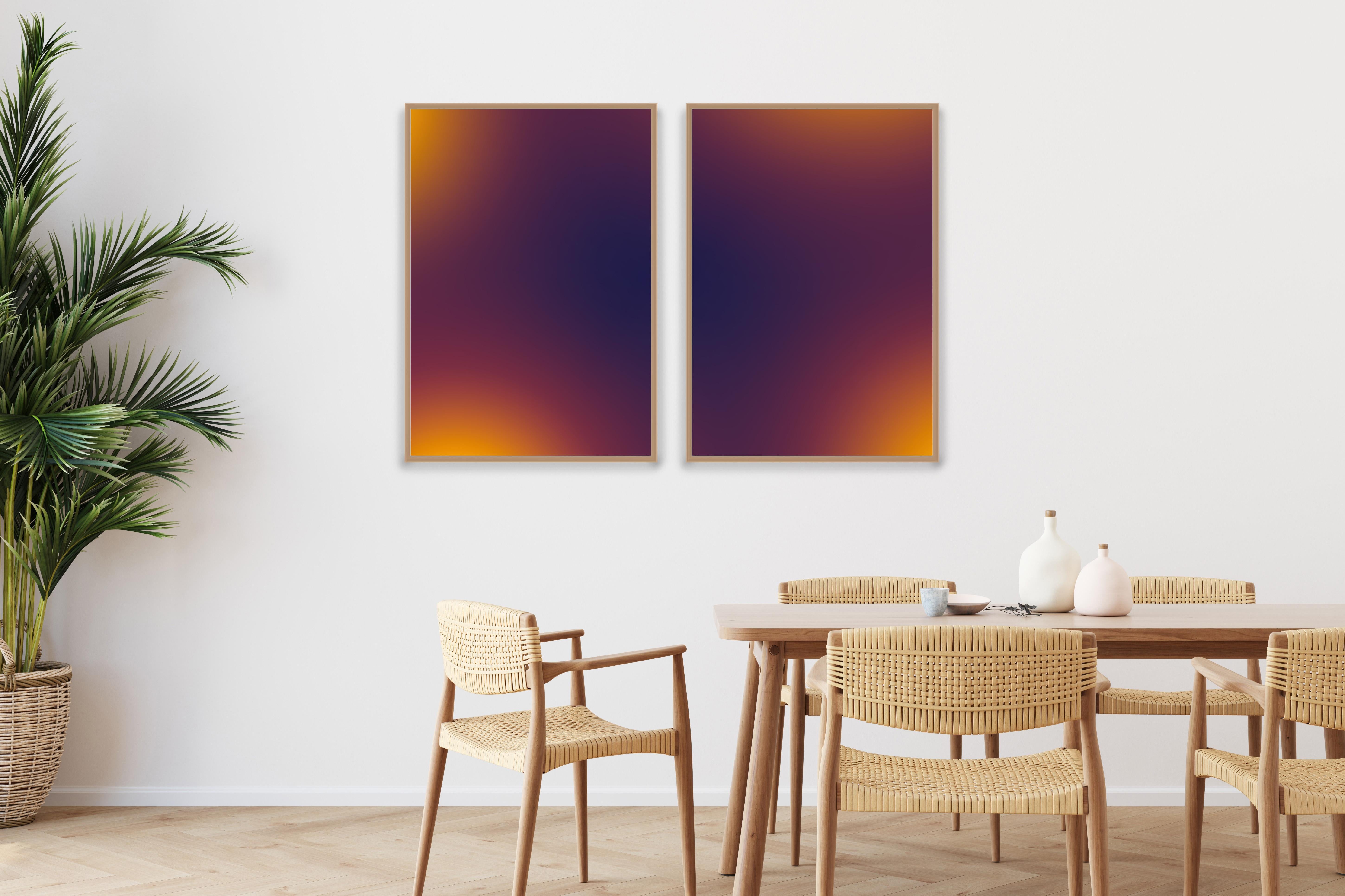 Puestas de Sol Inversas, Gradiente Borroso Abstracto, Malva a Amarillo, Díptico de Impresión Giclée en venta 4