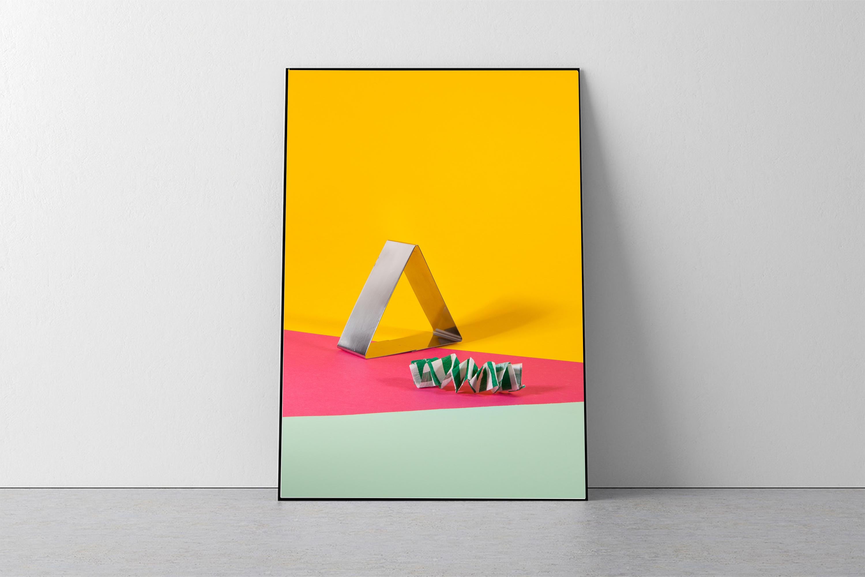 Triangle Architecture Still Life, Yellow, Pink, Green Vivid Tones, Architecture - Print by Ryan Rivadeneyra