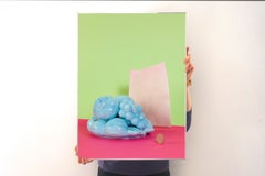 Contemporary Still Life Giclée Druck, Limonengrün und Neon der Keramik Obstschale