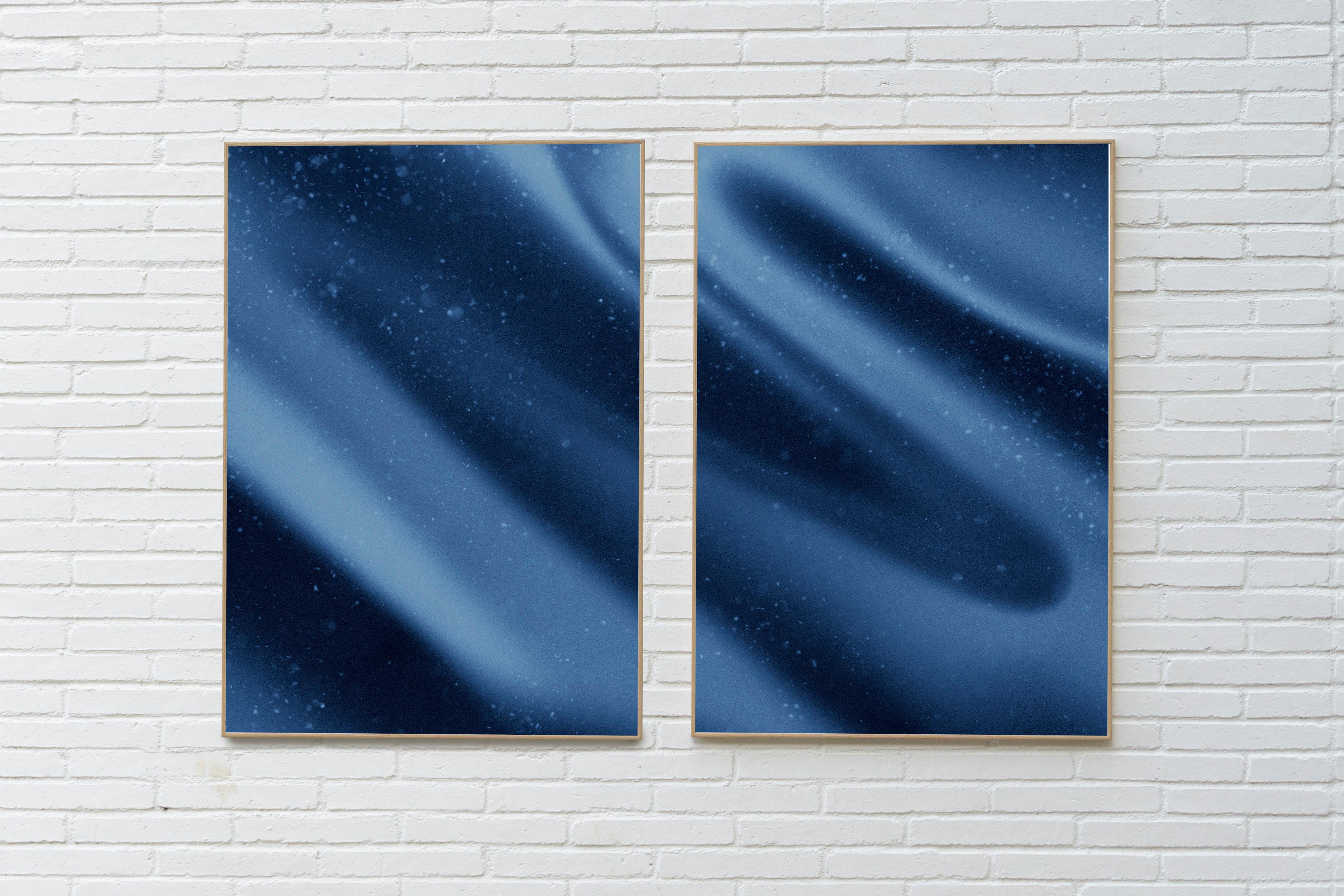 Space is The Place, Depp Blue Tones Diptych, Abstract Silk Shapes Limited Giclee - Photograph by Ryan Rivadeneyra