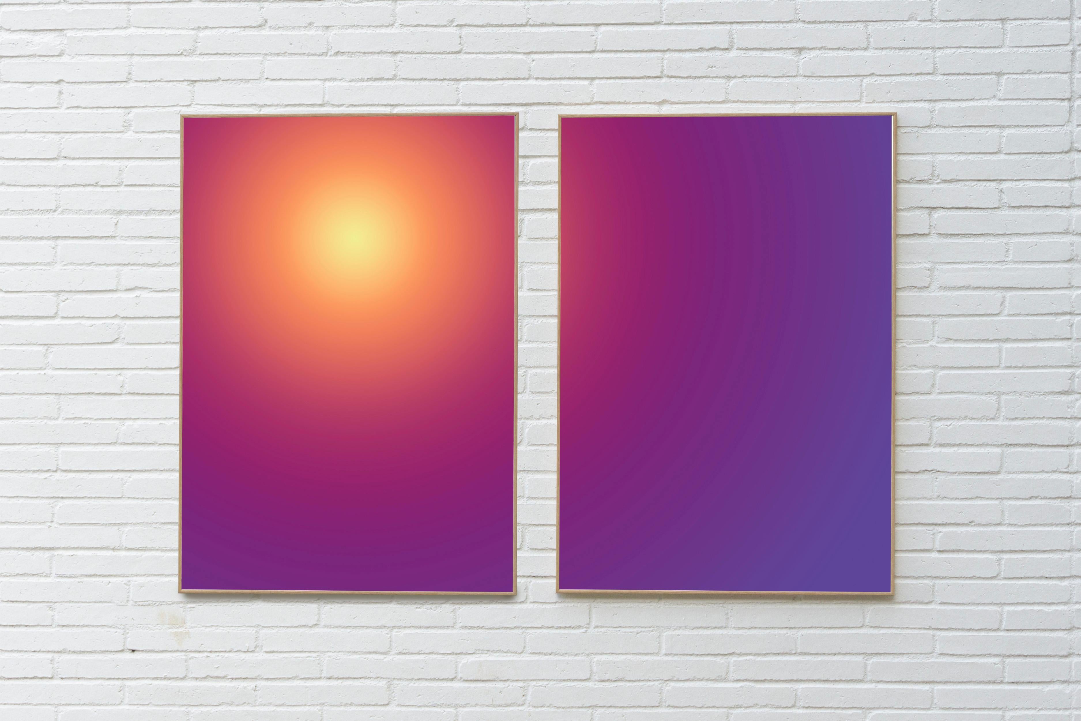 Sonne I, Abstraktes Diptychon, Giclée-Druck, Farbtonübergänge gelb bis violett Gradient – Print von Ryan Rivadeneyra