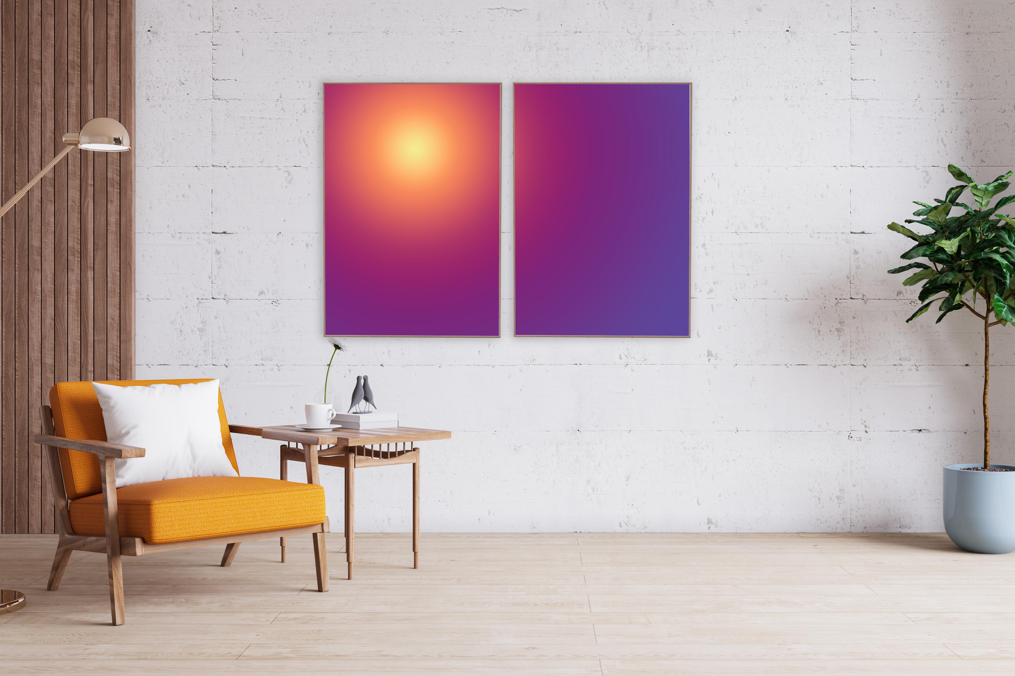 Sun I, Abstract Diptych, Giclée Print, Hue Transitions Yellow to Purple Gradient For Sale 1