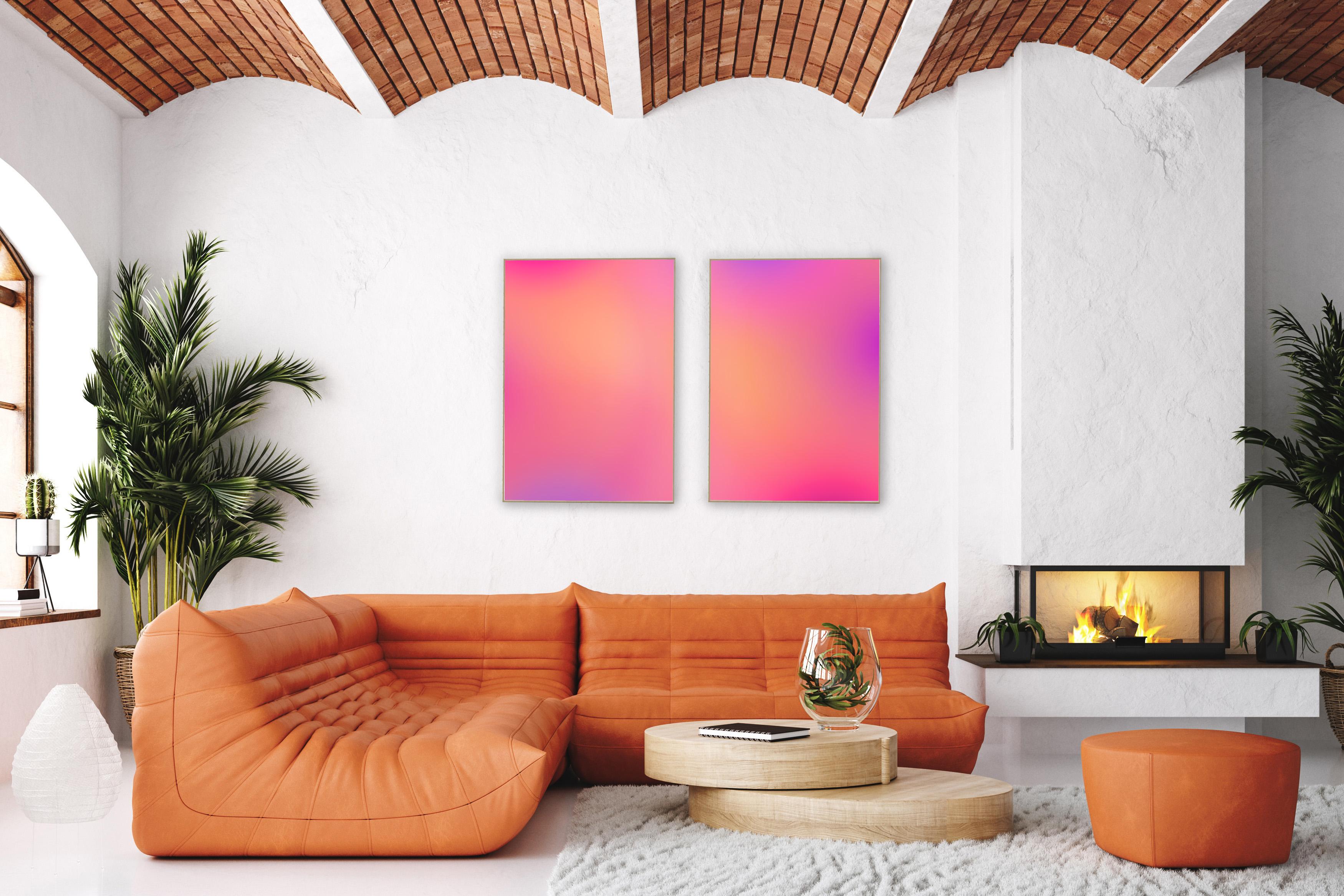 Warm Gradient Lights Diptych, Ethereal Glow Limited Edition Giclée, Abstract Art - Op Art Print by Ryan Rivadeneyra
