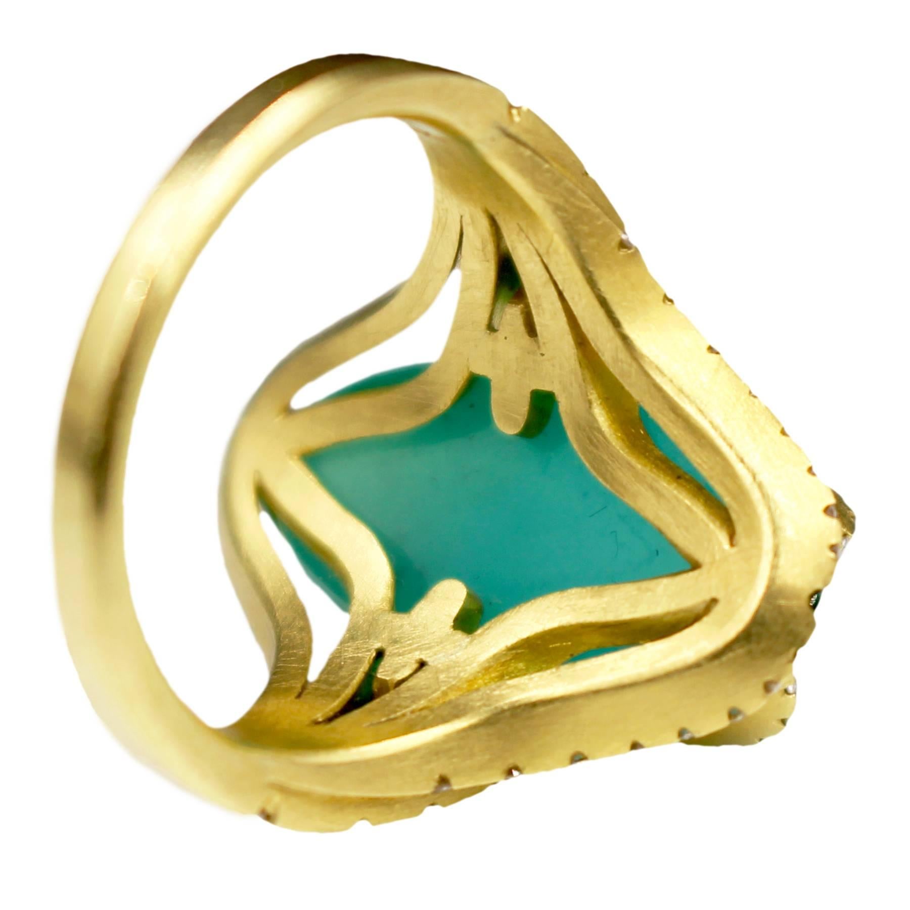 Ryan Roberts, Chrysocolla Gem Silica Ring, 18 Karat Gold, Gem Silica, Tsavorite For Sale 2