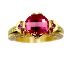 Ryan Roberts, Rubellite Tourmaline Ring, 18 Karat Gold, Diamond
