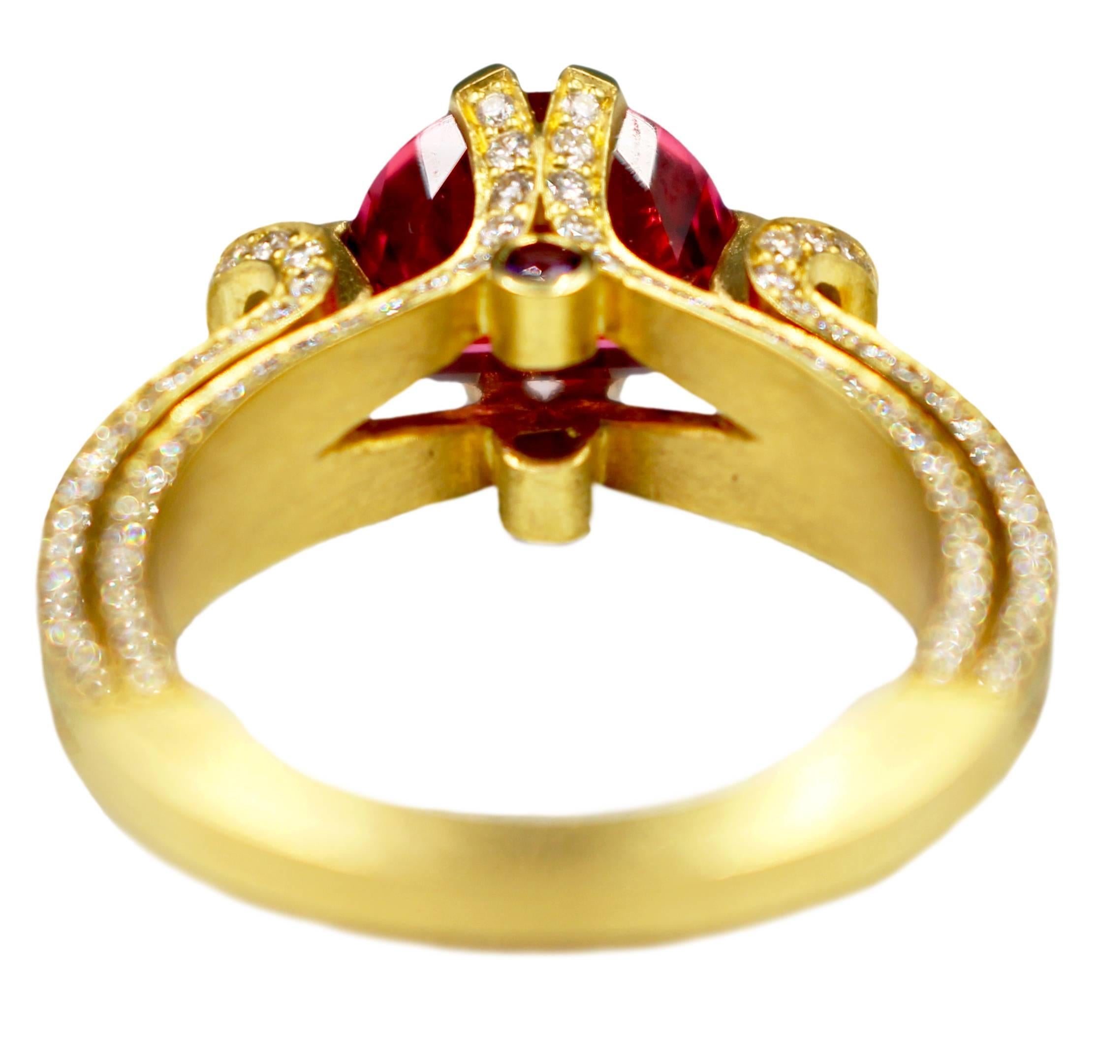 Contemporary Ryan Roberts, Rubellite Tourmaline Ring, 18 Karat Gold, Diamond For Sale