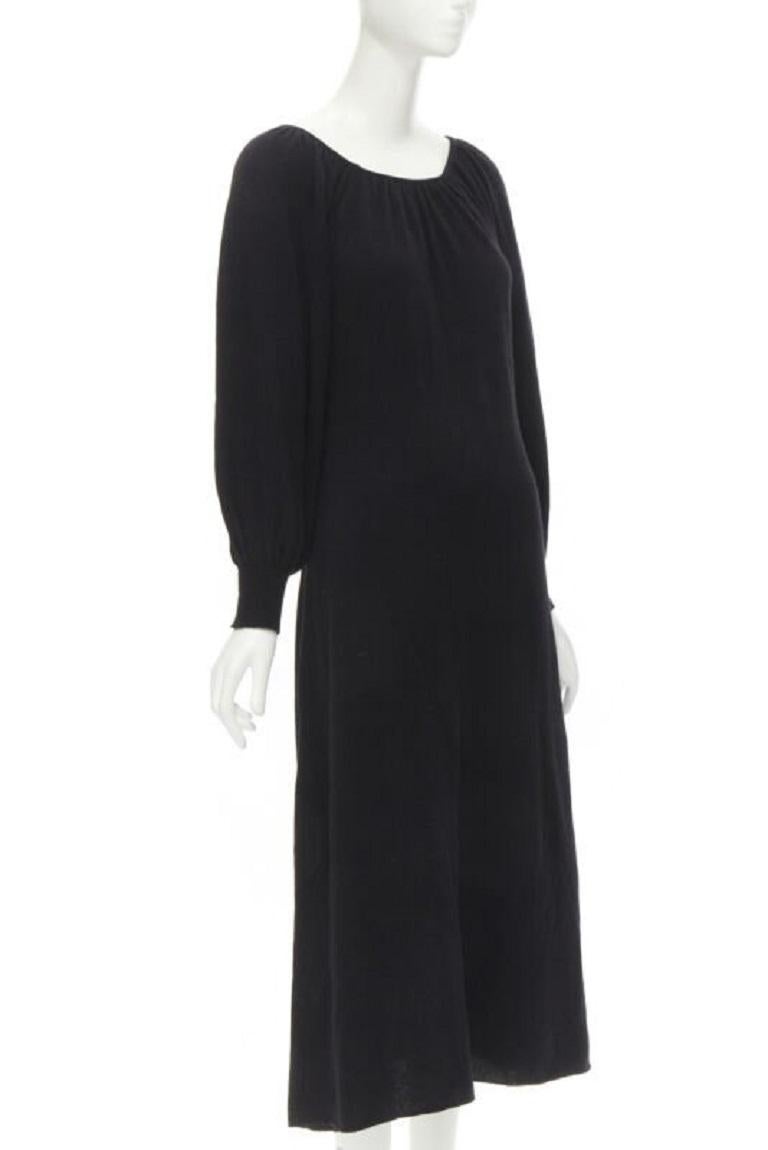Black RYAN ROCHE 100% cashmere black pleated collar bubble sleeve midi dress S For Sale