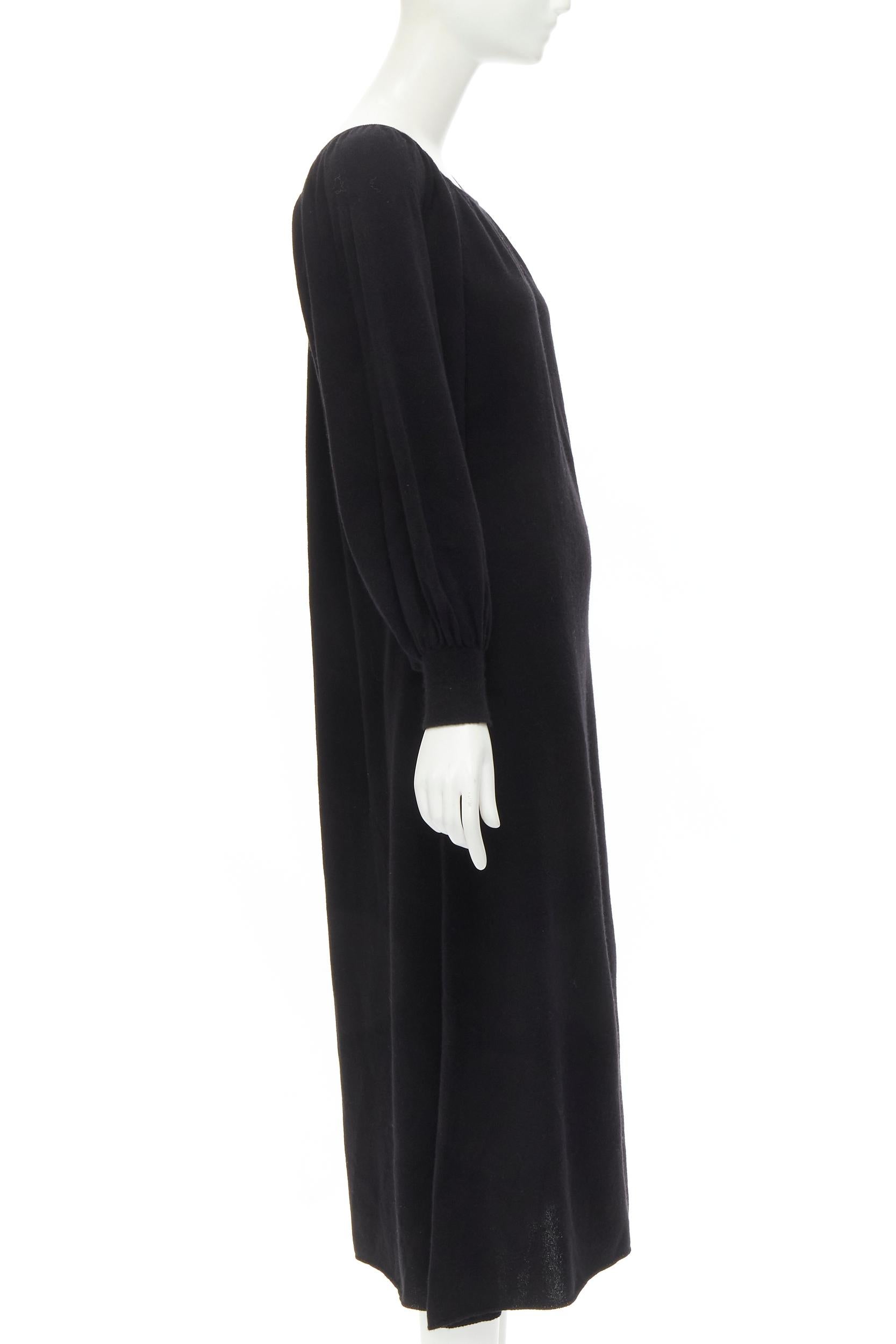 Black RYAN ROCHE 100% cashmere black pleated collar bubble sleeve midi dress S For Sale