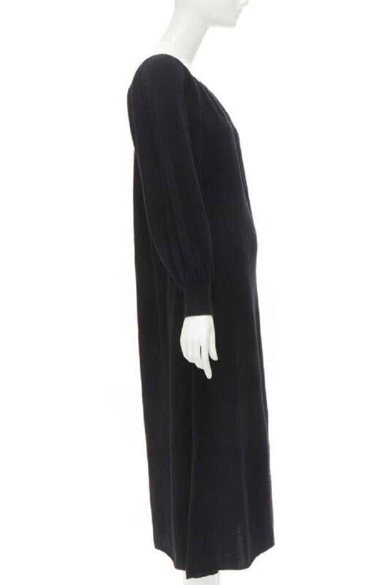 RYAN ROCHE 100% cashmere black pleated collar bubble sleeve midi dress S In Excellent Condition For Sale In Hong Kong, NT